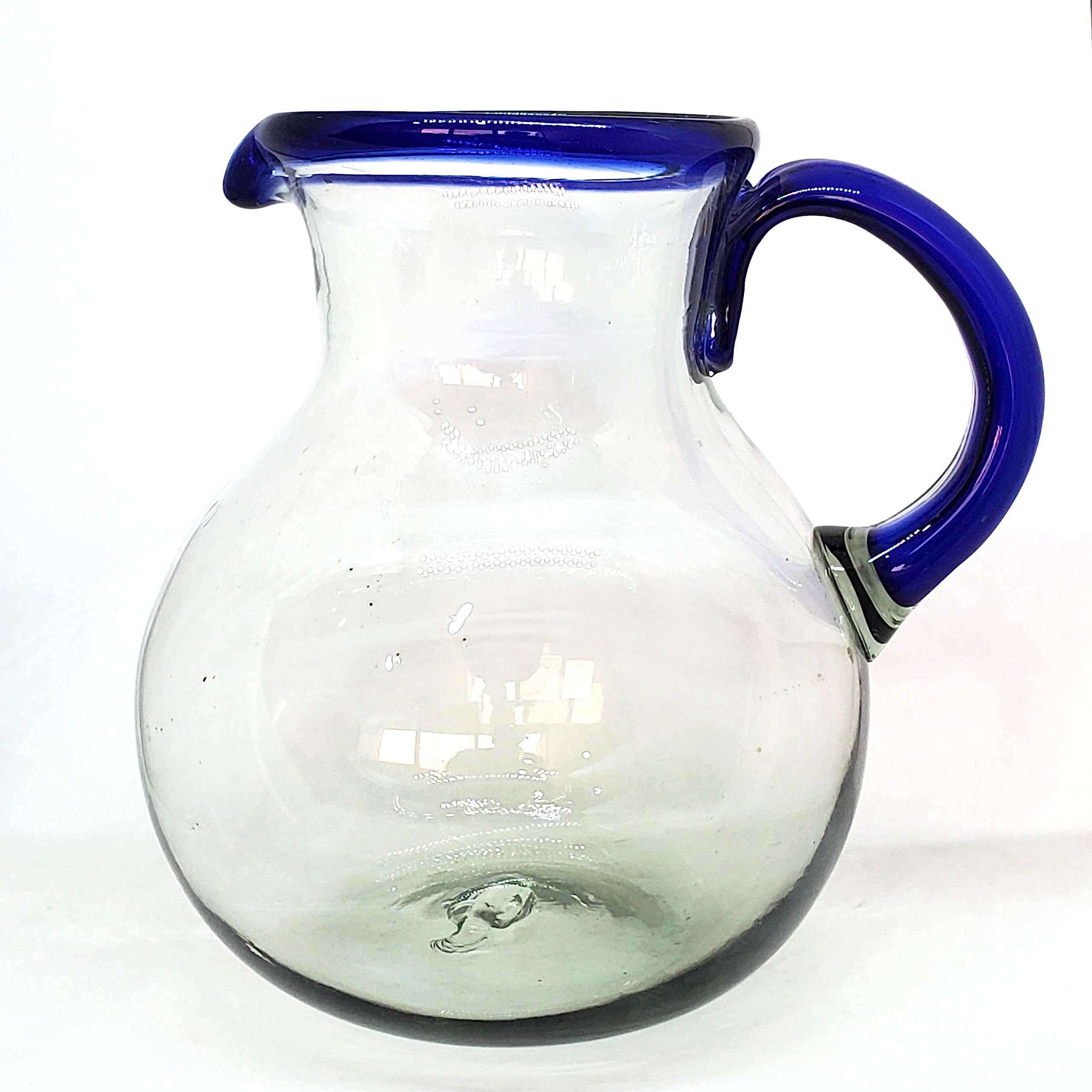 Cobalt Blue Rim 120 oz Large Bola Pitcher - Lead-Free & Toxin-Free Recycled Glass Pitcher for Iced Tea, Lemonade & Summer Beverages | Eco-Friendly Drinkware for Parties, BBQs & Outdoor Entertaining