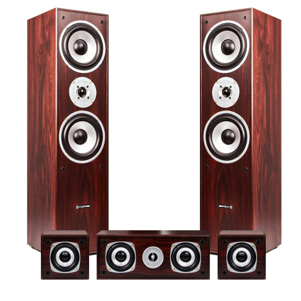 Fenton 5.0 Surround Sound Speaker System - 1150W Home Theater Speakers with Walnut Finish, 3-Way Tower & 2-Way Satellite Speakers, Wall Mountable - Perfect for Movie Nights, Gaming, and Music Listening