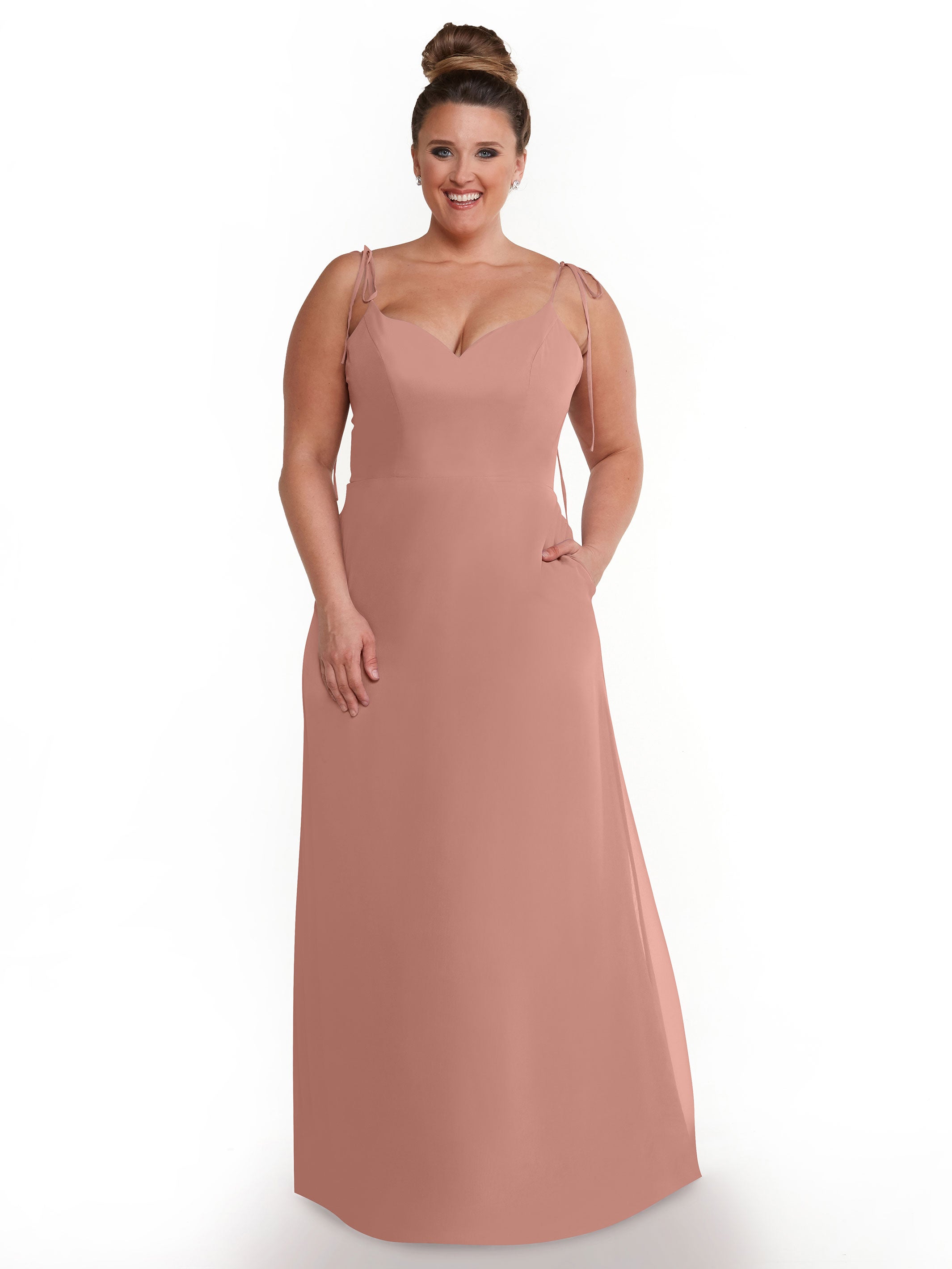Elegant 80144 Chiffon A-Line Bridesmaid Dress with V-Neck & Spaghetti Straps - Perfect for Weddings, Formal Events & Special Occasions