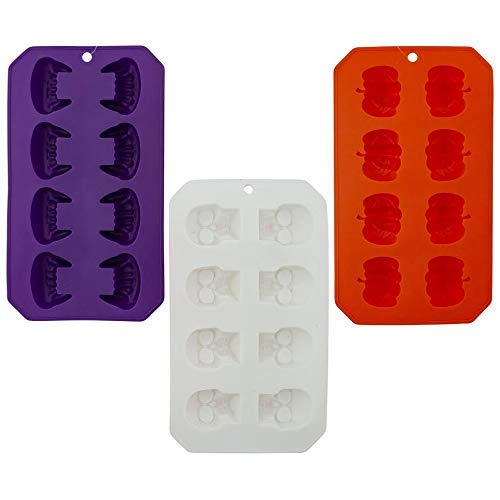 Set of 6 Halloween Ice Cube Trays - Pumpkin, Vampire Teeth & Skull Silicone Molds for Spooky Cocktails, Party Drinks & Themed Desserts | BPA-Free Food Grade