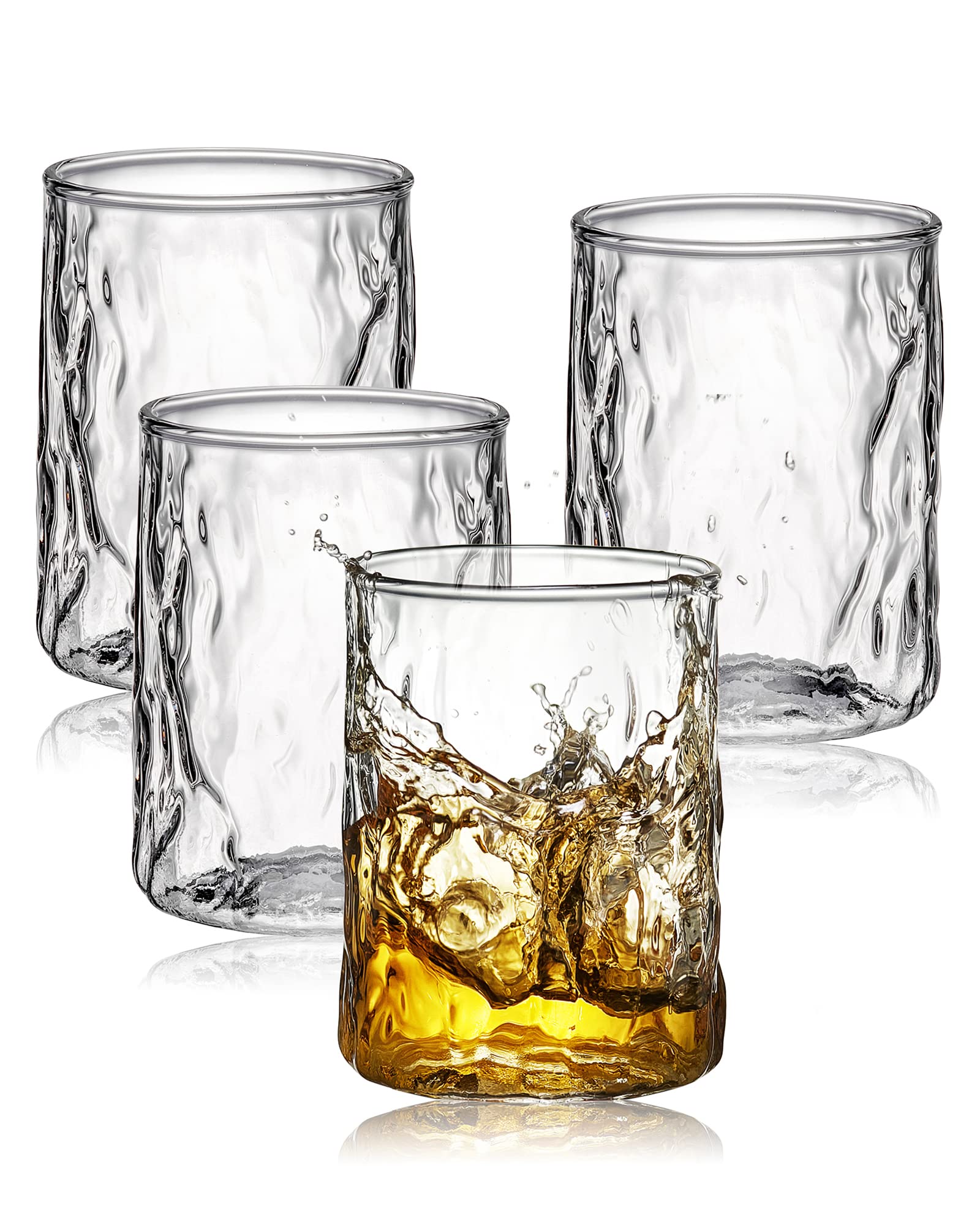 Premium Whisky Glasses Set of 4 - 10 oz Old Fashioned Glasses for Bourbon, Scotch, Beer & Cocktails - Perfect for Home Bars, Gifts & Entertaining