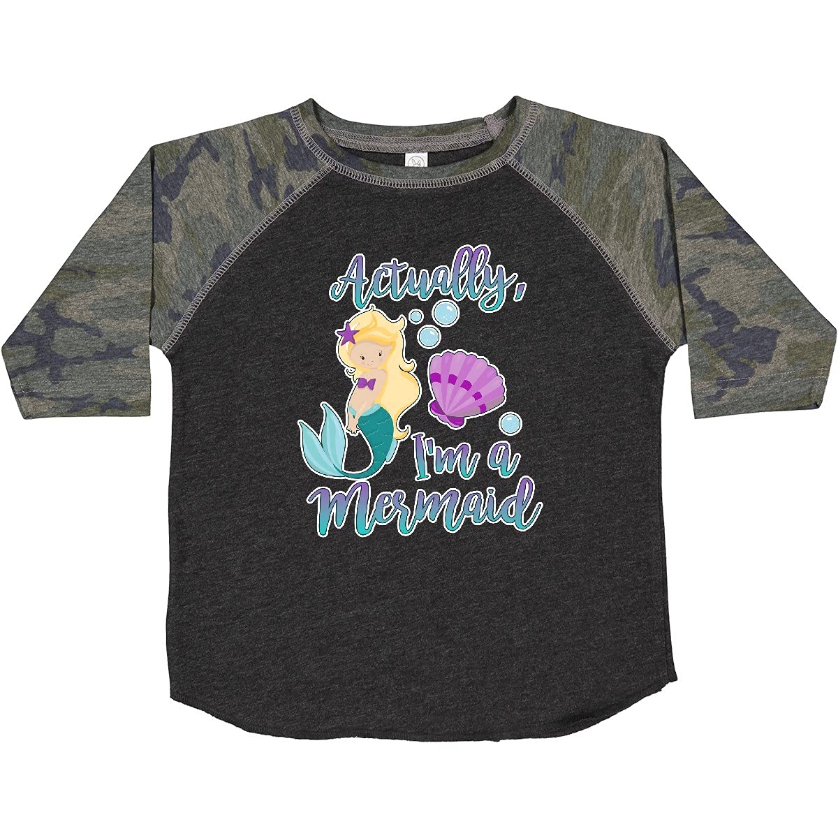 Inktastic 'Actually I'm a Mermaid' Toddler T-Shirt with Seashell & Bubbles Design - Perfect for Beach Trips, Pool Parties & Summer Outfits