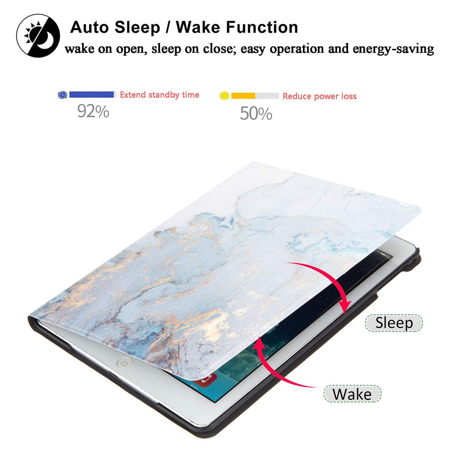 Premium Shockproof PU Leather Case for Apple iPad 9.7 (6th/5th Gen 2018/2017), iPad Air 1 & Air 2 - Smart Folio Stand Cover with Auto Wake/Sleep - Gold Marble Design - Perfect for Work, Travel & Home Use
