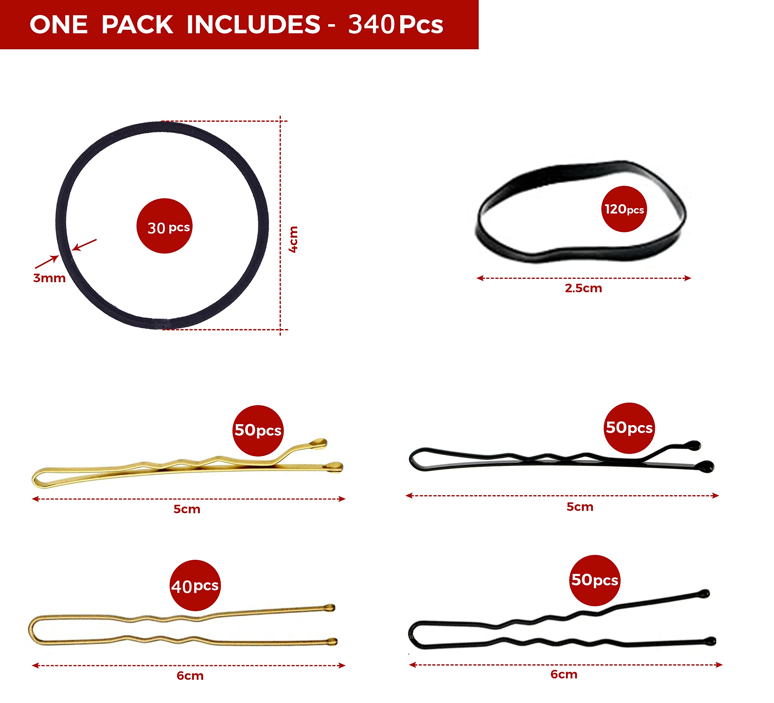 340 Pcs Blonde & Black Bobby Pins with 120 Hair Bands & 30 Elastic Bands - Hair Pins for Buns, Kirby Grips, Hair Ties & Bobbles - Perfect for Women's Hairstyling, Updos, Ponytails & Everyday Hair Accessories
