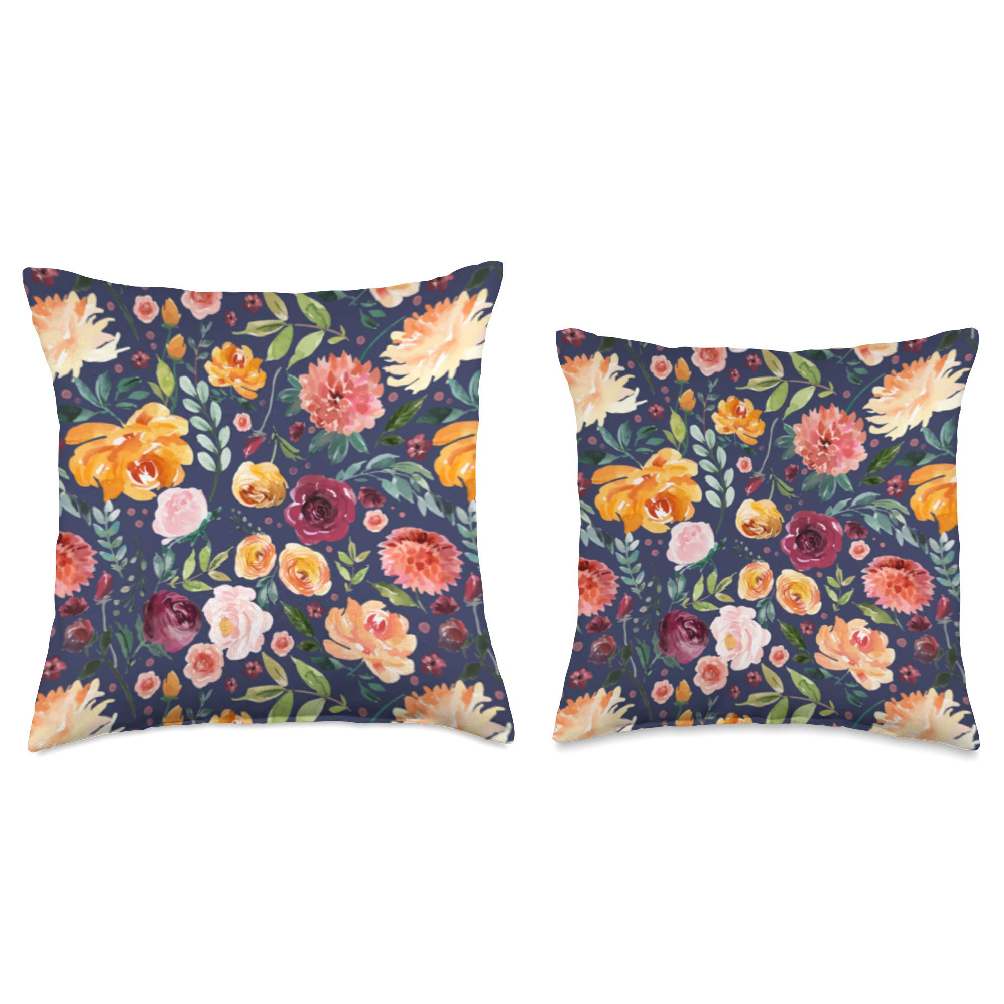 Western Pioneer Country Floral Bouquet Pattern Rose and Navy Throw Pillow - Farmhouse Decor for Sofa, Bed, Living Room & Couch Accessories