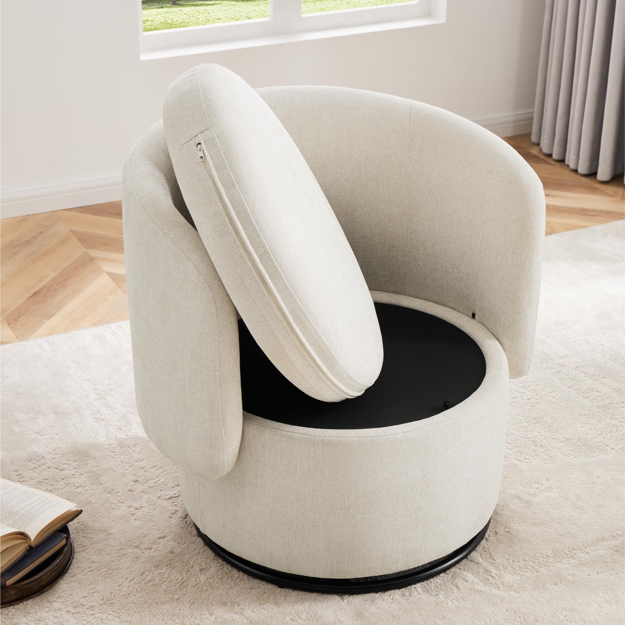 Modern Swivel Accent Chair with Storage - Barrel Armchair for Living Room, Bedroom, Reading Nook & Small Spaces - Comfortable Seating for Relaxing & Waiting Areas