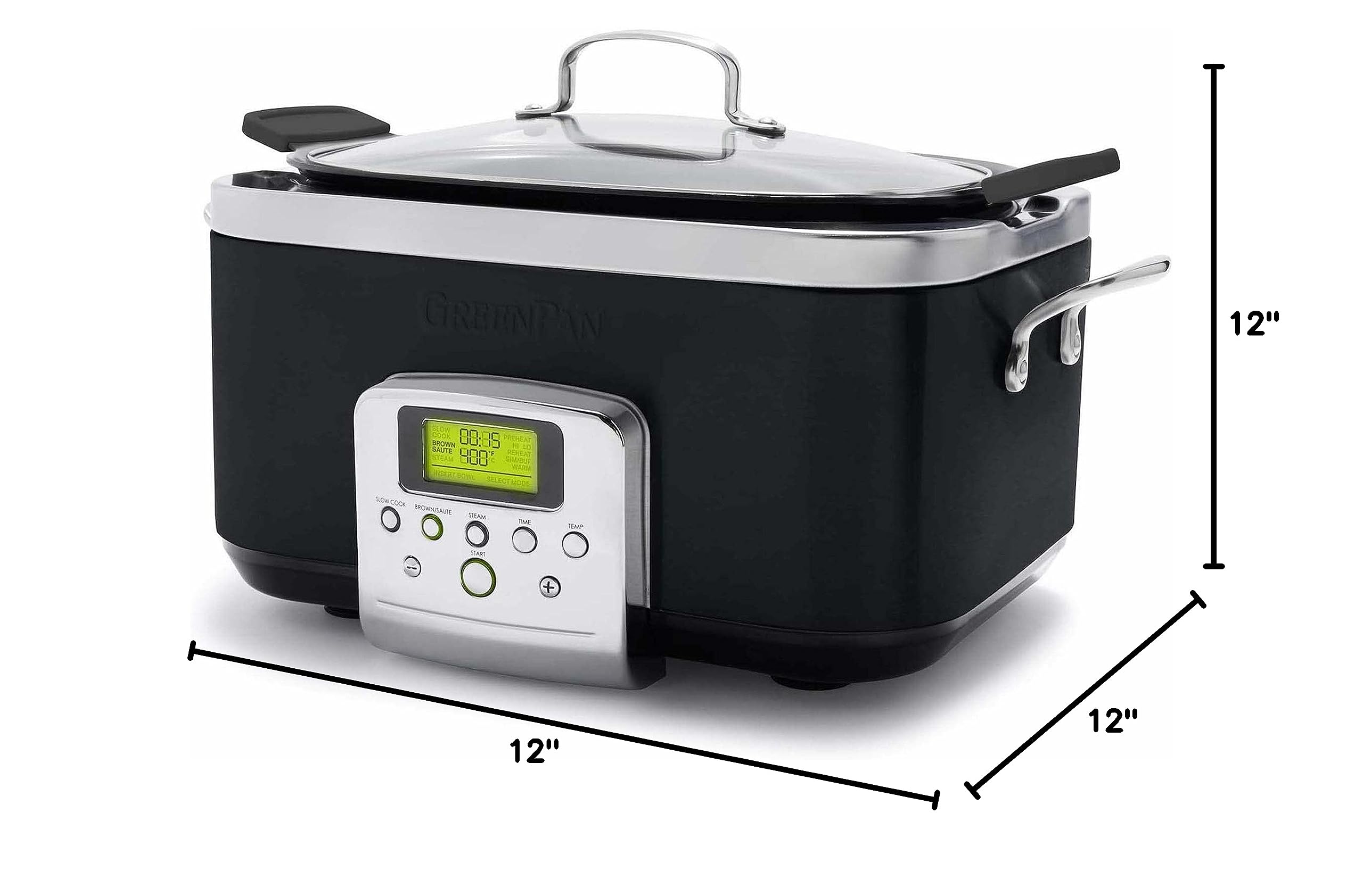 GreenPan Elite 8-in-1 Programmable 6QT Electric Slow Cooker with Dishwasher Safe Lid & Removable Crock - PFAS-Free Healthy Ceramic Nonstick Multi-Cooker for Searing, Sautéing, Steaming & Roasting - Perfect for Family Dinners, Meal Prep & Healthy Cooking (Black)