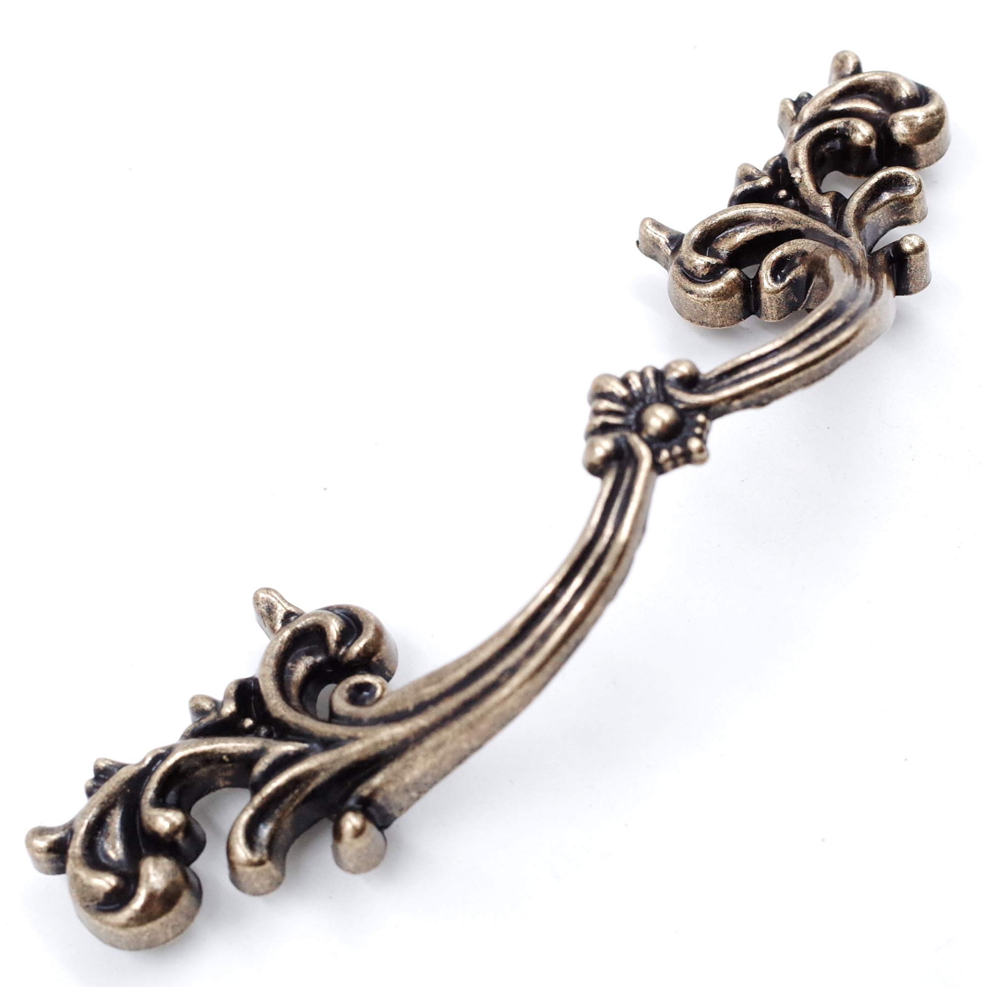 Vintage French Provincial Drawer Pulls 6-Pack - Antique Brass Cabinet Handles, 3