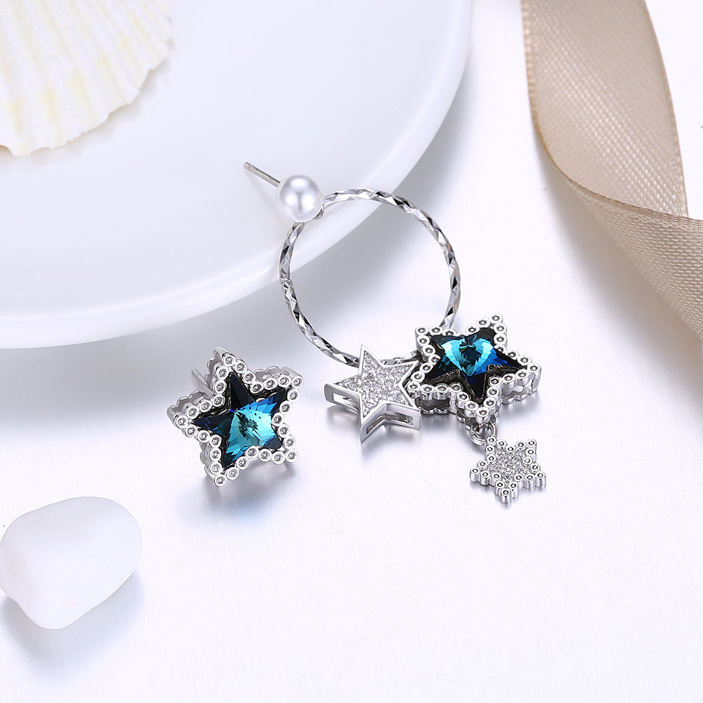 MABELLA Sterling Silver Star Drop Stud Earrings with Swarovski Crystals & Pearl - Elegant Dangle Earrings for Women, Perfect for Weddings, Parties & Everyday Wear