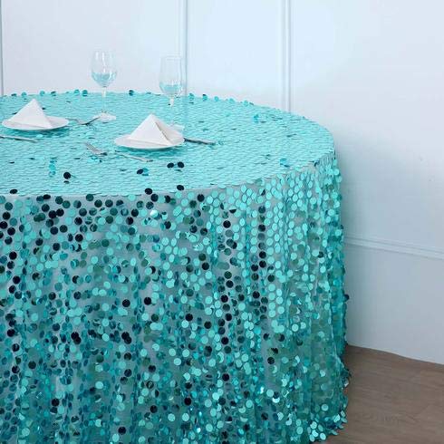 Premium Sequin Round Tablecloth 120 Inches - Big Payette Turquoise Luxury Fabric for Weddings, Birthdays, Christmas Parties & Banquet Hall Decorations - Perfect for Formal Events, Holiday Celebrations & Special Occasions