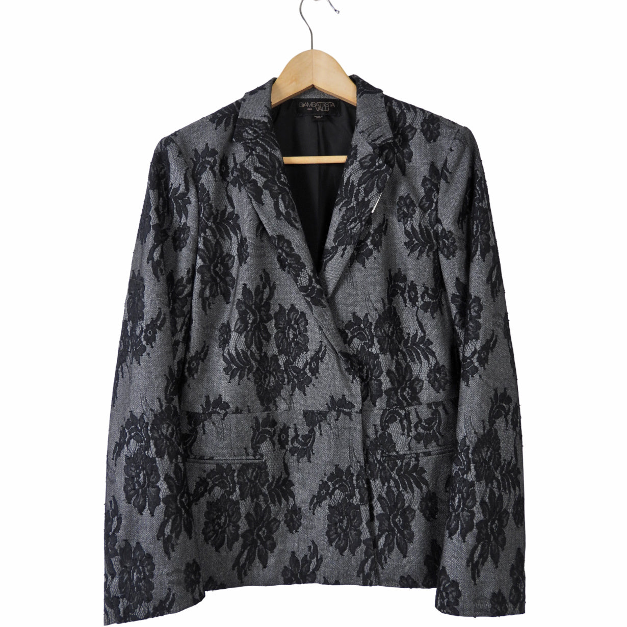 Giambattista Valli Grey Lace Overlay Blazer Jacket - Size M (6/8) | Women's Luxury Office Wear & Evening Party Fashion