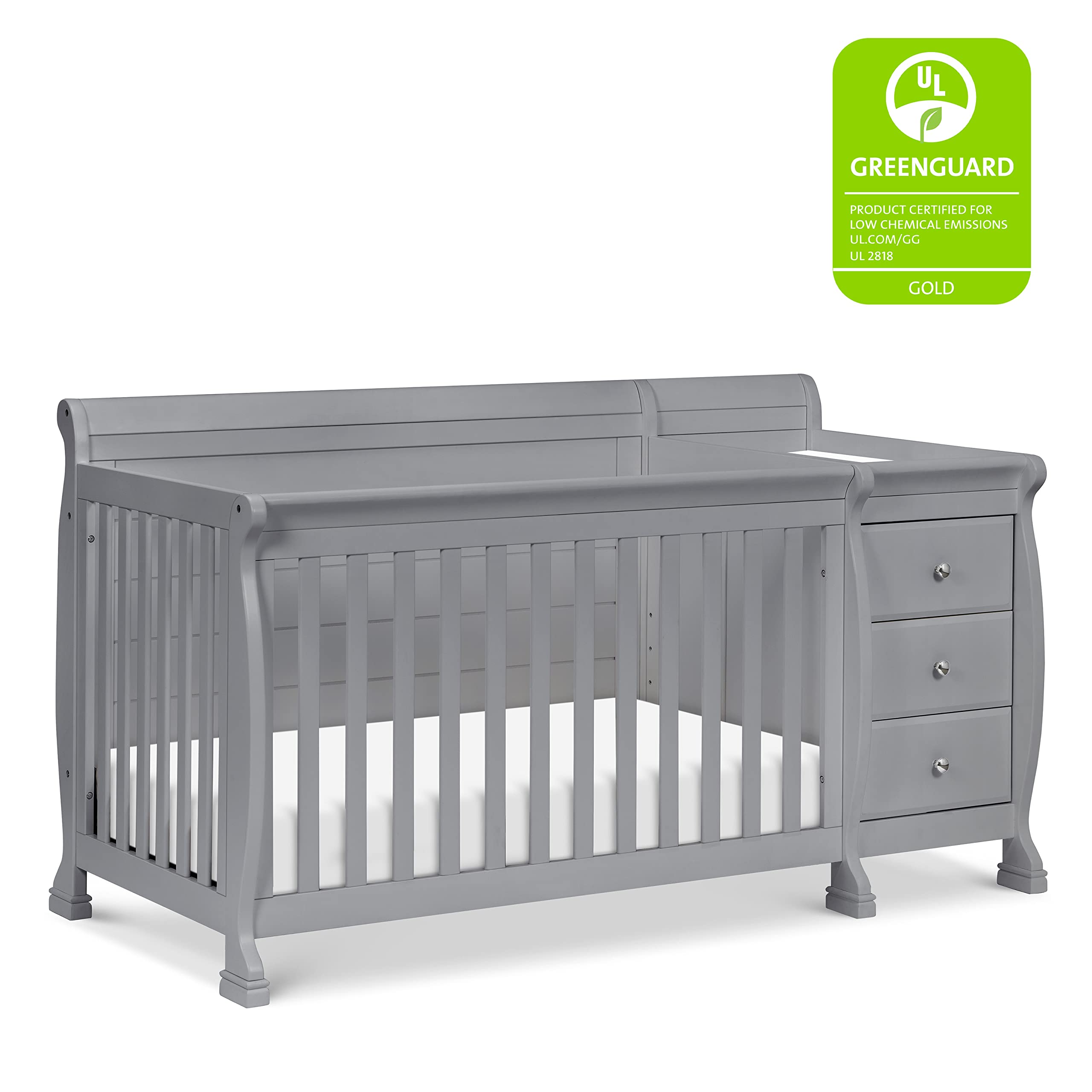 DaVinci Kalani 4-in-1 Convertible Baby Crib with Changing Table - GREENGUARD Gold Certified - Converts to Toddler Bed, Daybed & Full-Size Bed - 4 Adjustable Mattress Heights - Gray - Perfect for Nursery, Bedroom & Guest Room