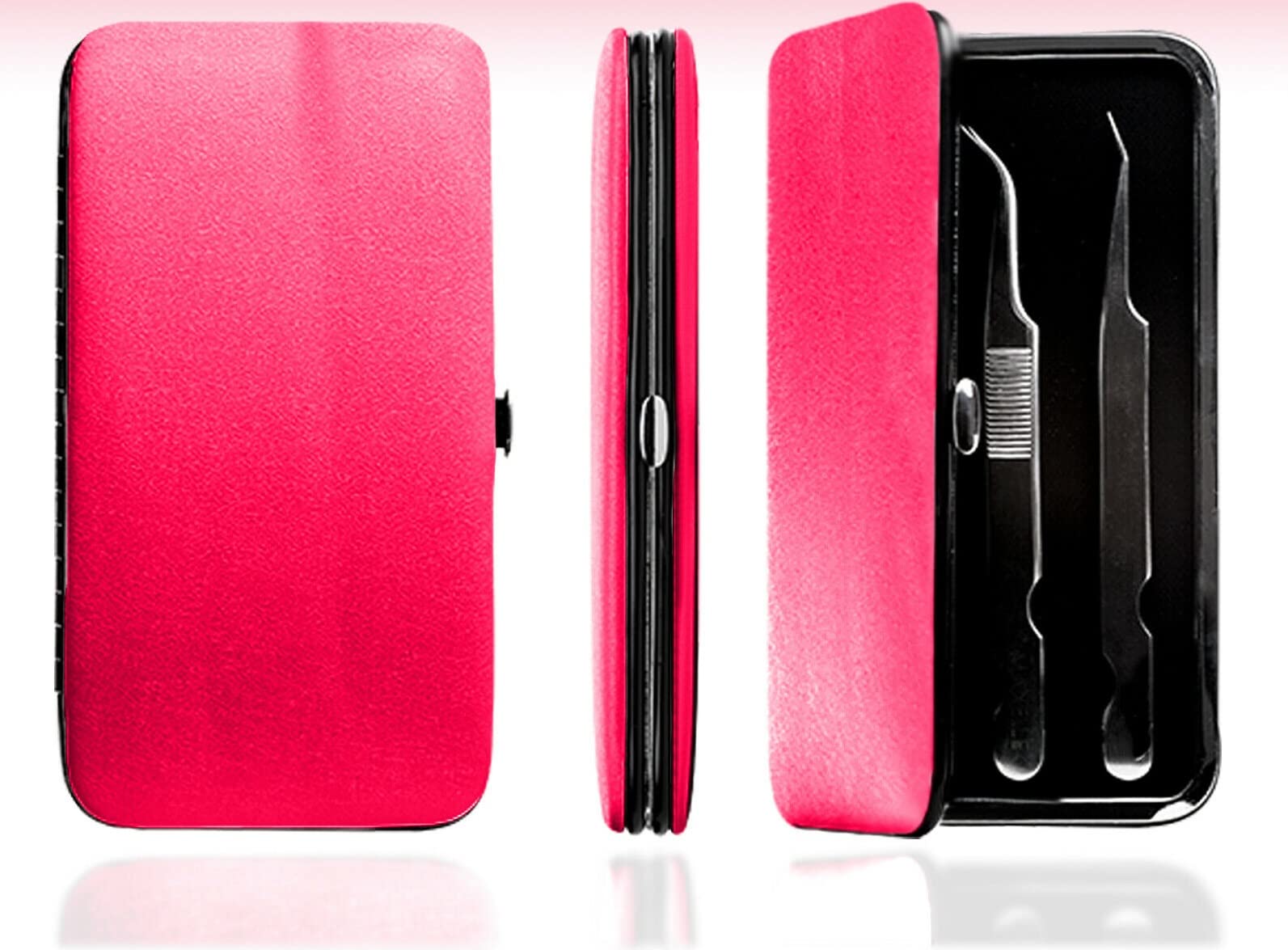 Premium PU Leather Magnetic Eyelash Extension Tweezers Case - Dark Pink Organizer for Lash Grafting Tools, Tweezers Storage Bag | Perfect for Professional Lash Technicians & Home Use