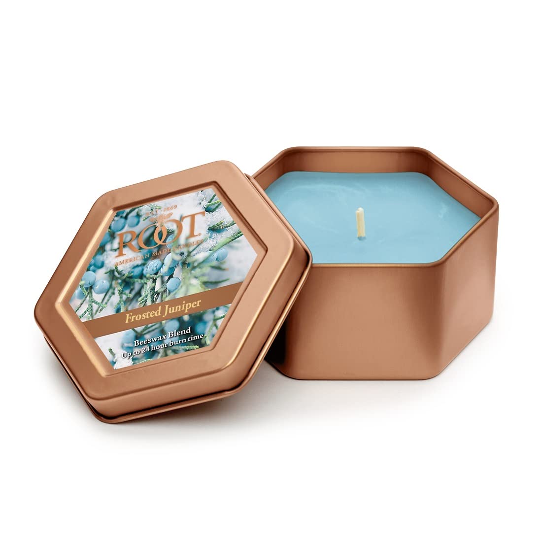 Winter Holiday Scented Beeswax Candles in Travel Tin - Frosted Juniper for Home & Gifts