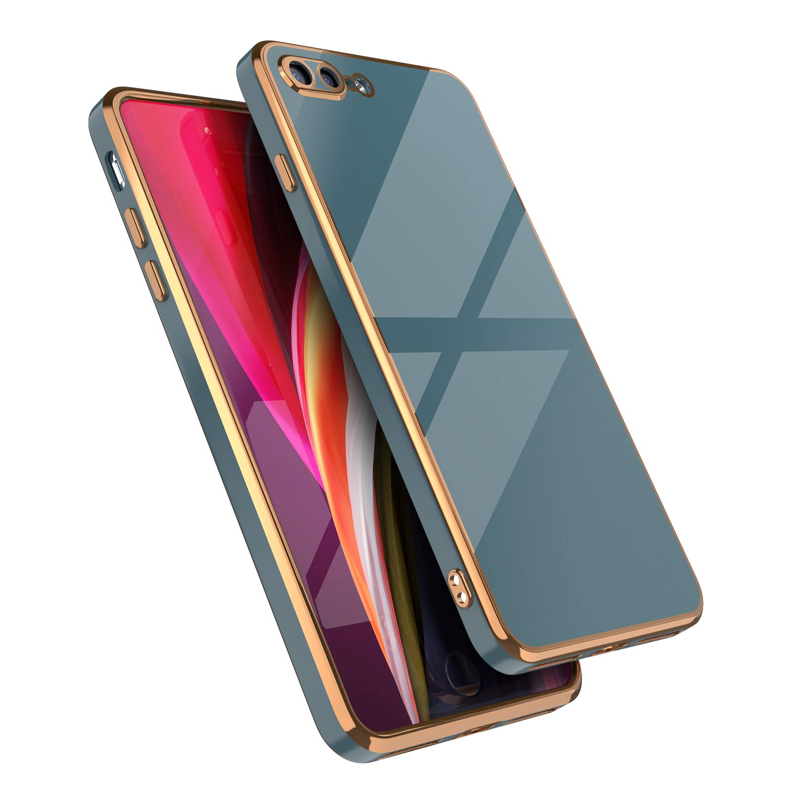 EYZUTAK Soft Silicone Slim Shockproof Case for iPhone 7 Plus/8 Plus - Electroplated Edge Protective Phone Cover (Solid Gray) - Perfect for Everyday Use, Work & Travel