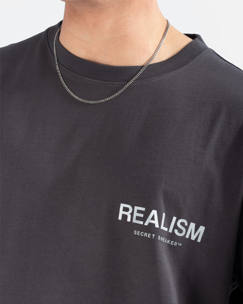 SSS Realism Back Logo Reflective Moon Graphic T-Shirt - Stylish Ash Grey Tee for Streetwear & Night Outfits