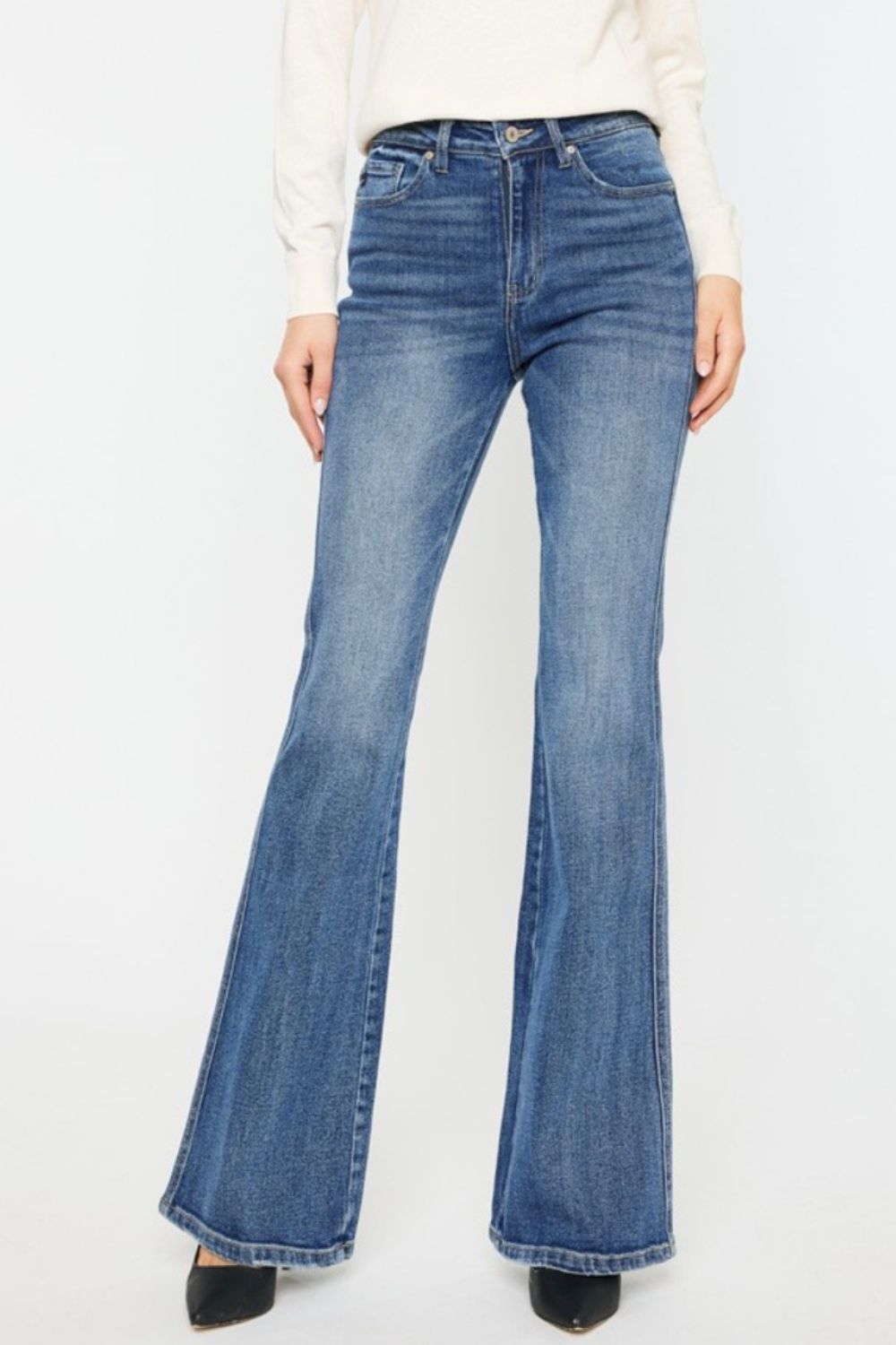Kancan Women's High Waist Flare Jeans - Cat's Whiskers Design - Stretchy Denim Pants for Casual Wear & Night Out | Perfect for Date Night, Parties and Everyday Fashion