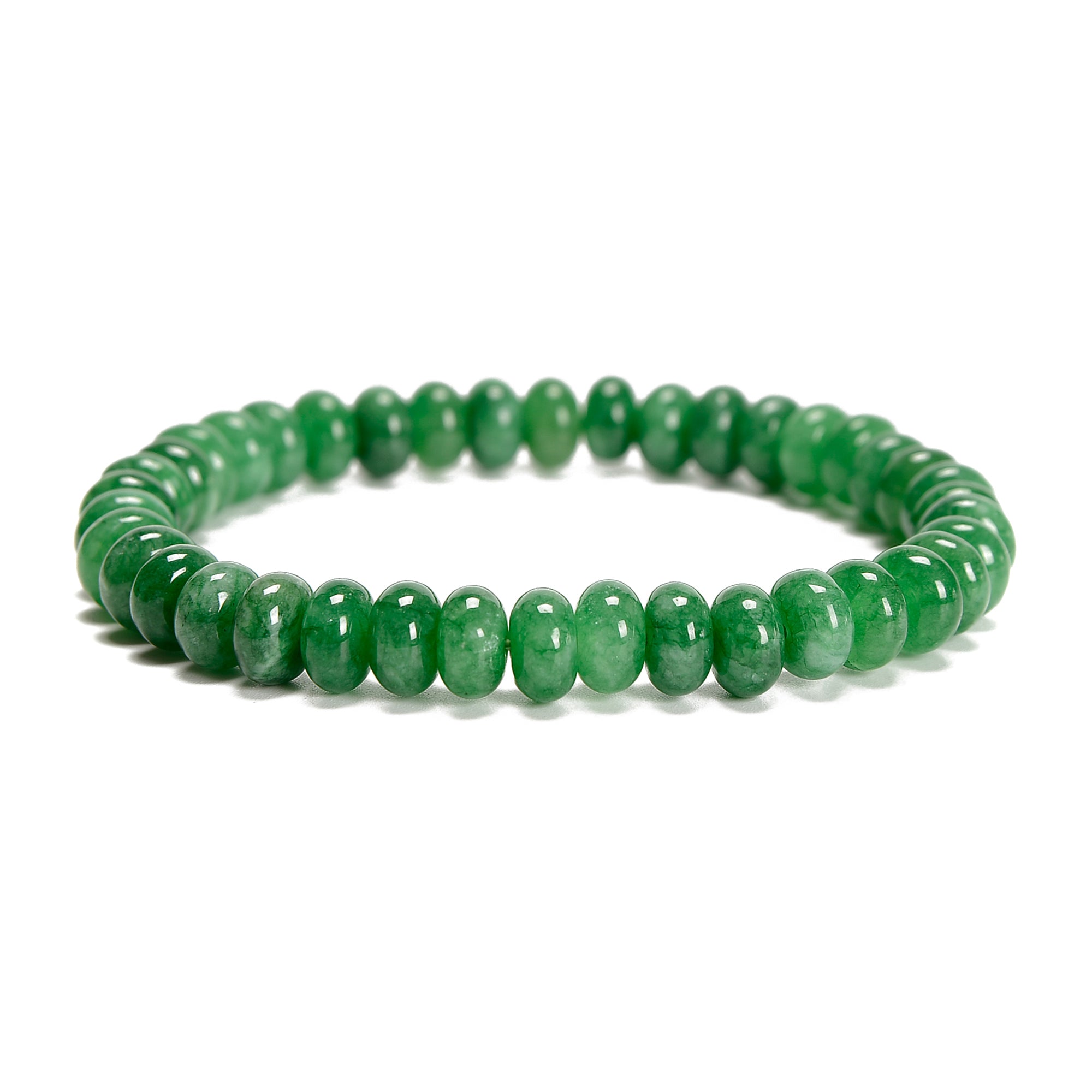 Emerald Green Dyed Jade Smooth Rondelle Beaded Bracelet - 5x8mm Beads, 7.5 Inch Adjustable Length - Elegant Boho Jewelry for Women, Perfect for Yoga, Meditation & Everyday Wear