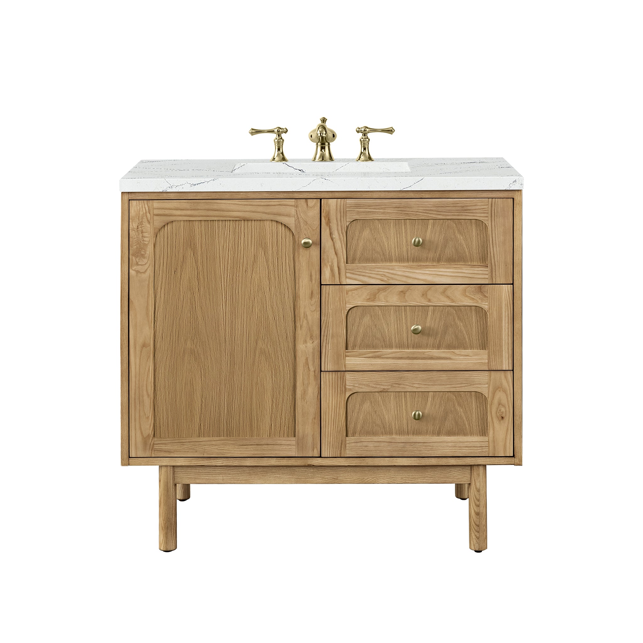 Laurent 36 Inch Single Bathroom Vanity with Light Natural Oak Finish & 3CM Ethereal Noctis Quartz Top - Perfect for Modern Master Bathrooms and Powder Rooms