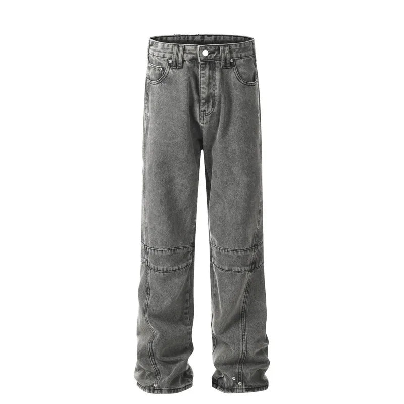 Men's American Style Denim Jeans - Solid Color Retro Washed Slim Straight Leg Pants for Men | Vintage Distressed Trousers | Perfect for Spring Fashion, Casual Wear & Everyday Outfits