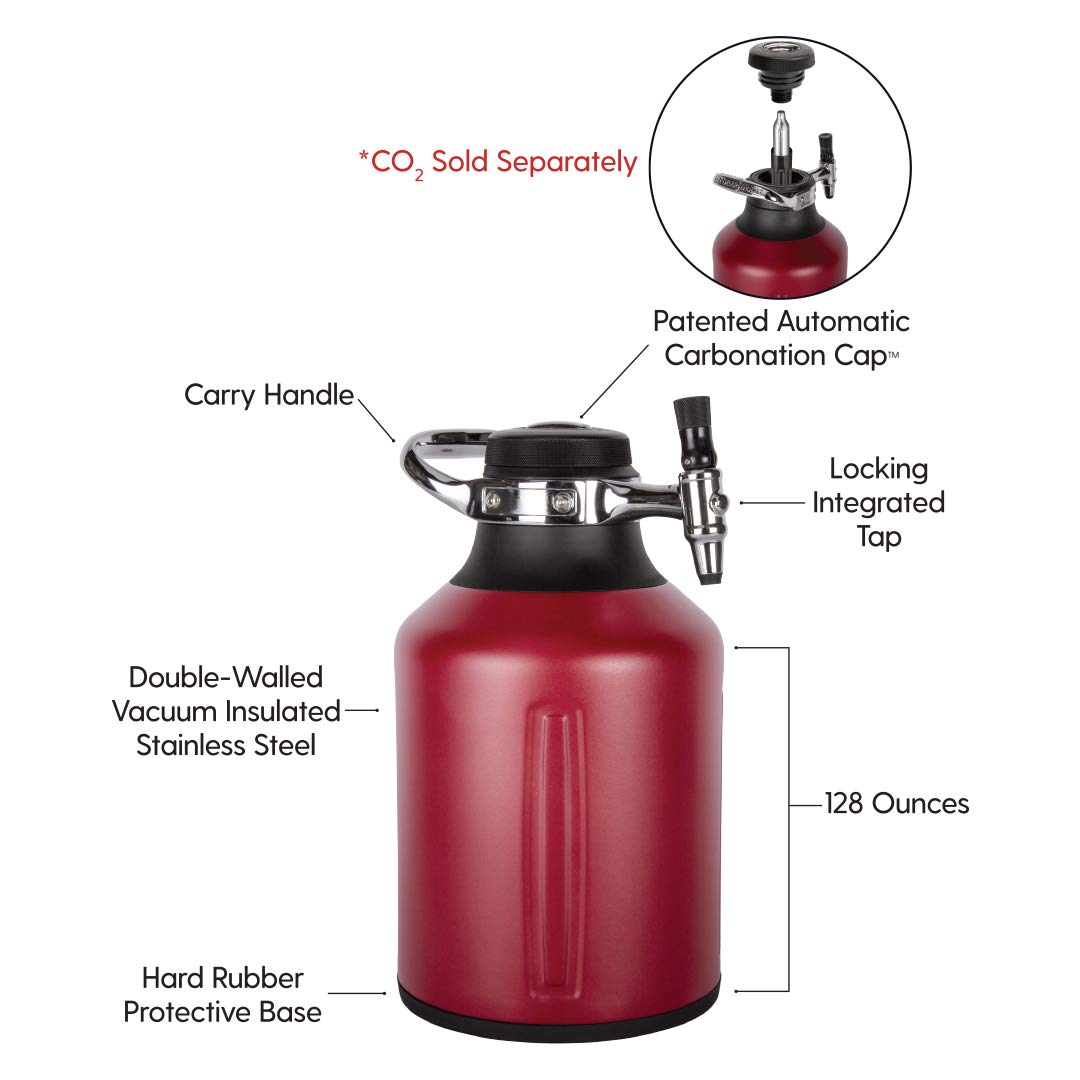 GrowlerWerks uKeg Go 128 oz Carbonated Growler - Portable Beer Dispenser for Craft Beer, Soda, Cider, Kombucha & Cocktails | Insulated Stainless Steel Keg with Pressure Regulator | Perfect for Camping, Parties & Home Brewing (Chili Red)