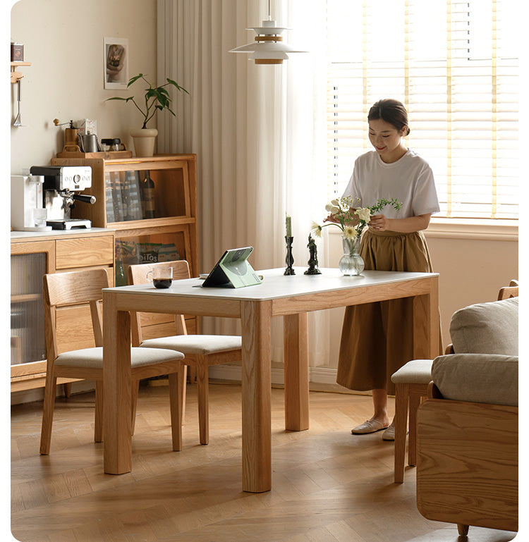Solid Oak Wood Dining Table - Simple Modern Design for Kitchen, Dining Room & Small Spaces