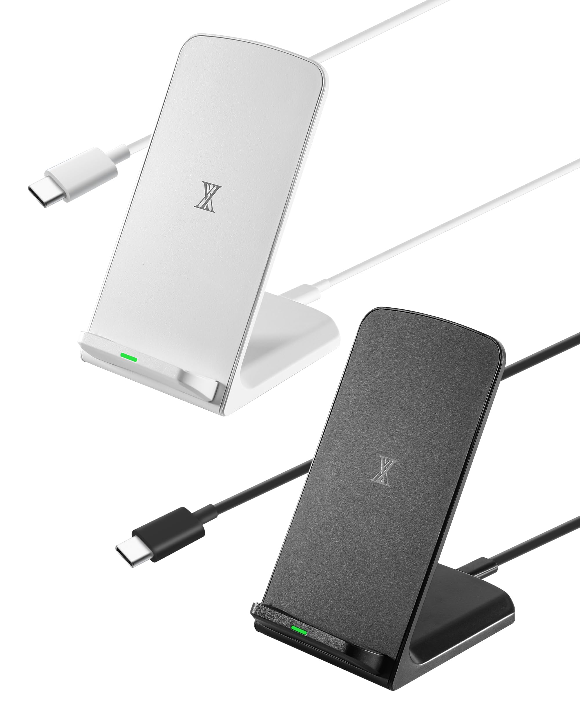 2-Pack 15W Fast Wireless Charger Stand for iPhone 15/14/13/12/11, Samsung Galaxy S25/S24/S23/S22, Google Pixel 8/7/6 - Qi Certified Charging Station with LED Indicator (Black & White) - Perfect for Bedside, Office & Car Use