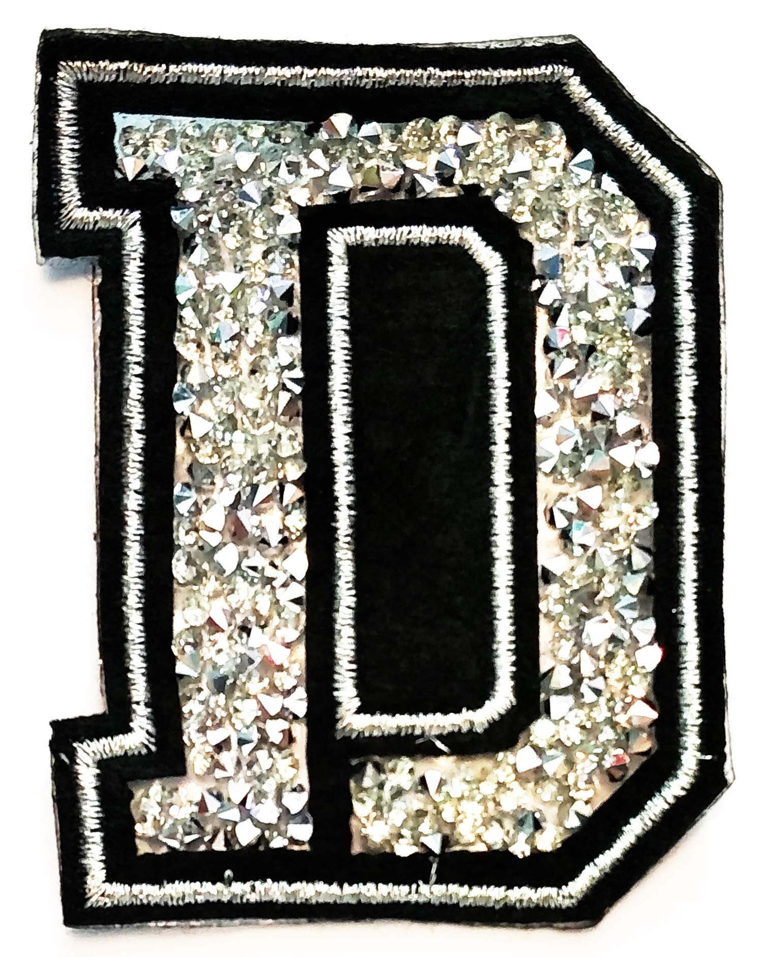 **Silver Crystal Letter D Iron-On Patch - Black & Silver Diamond Jewelry Applique for DIY Embroidery, Clothing, Jackets, Hats & Accessories**