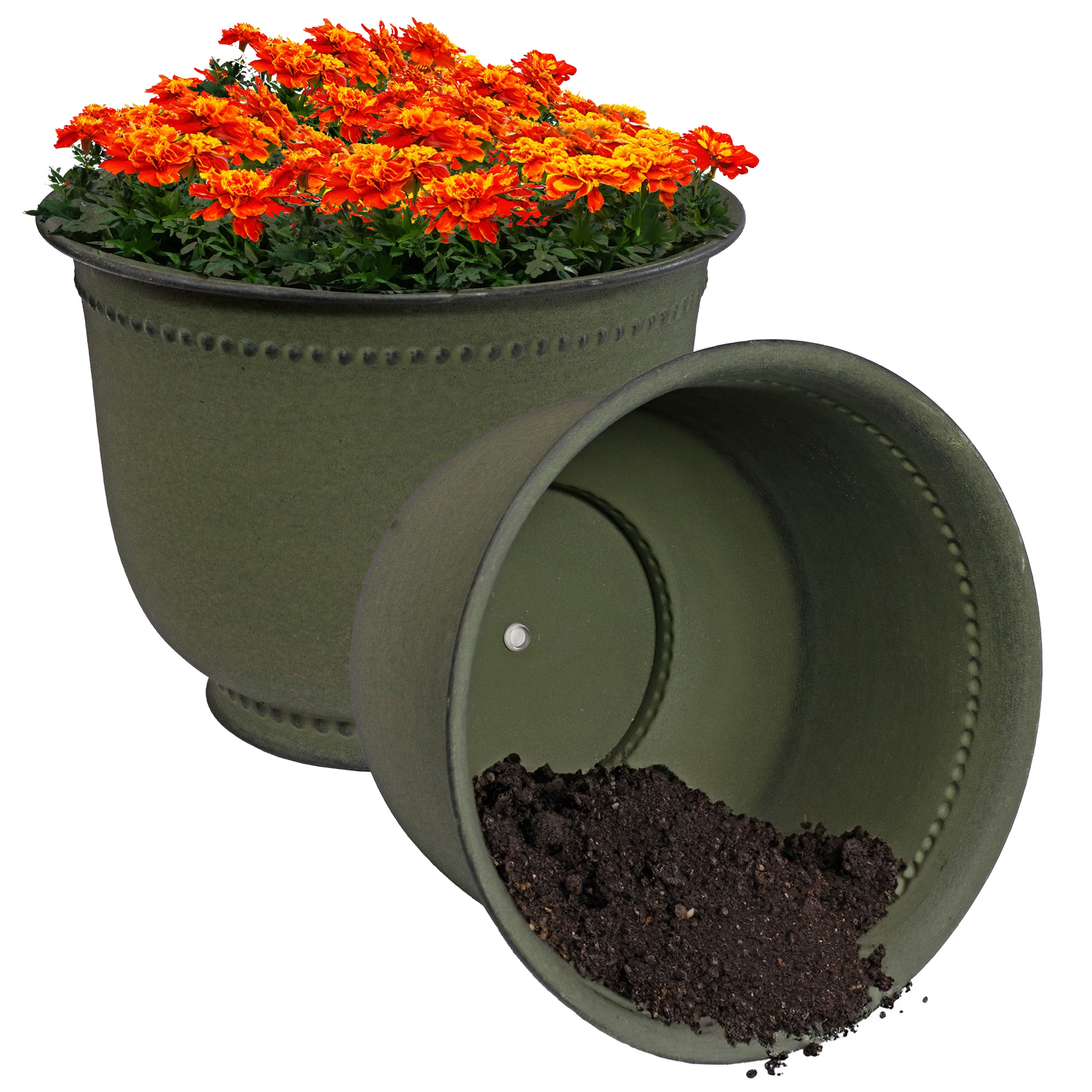 Sunnydaze Michael Metal Outdoor Plant Pots - 14.5 Inch Rust-Resistant Garden Planter for Patio, Balcony & Backyard Decor