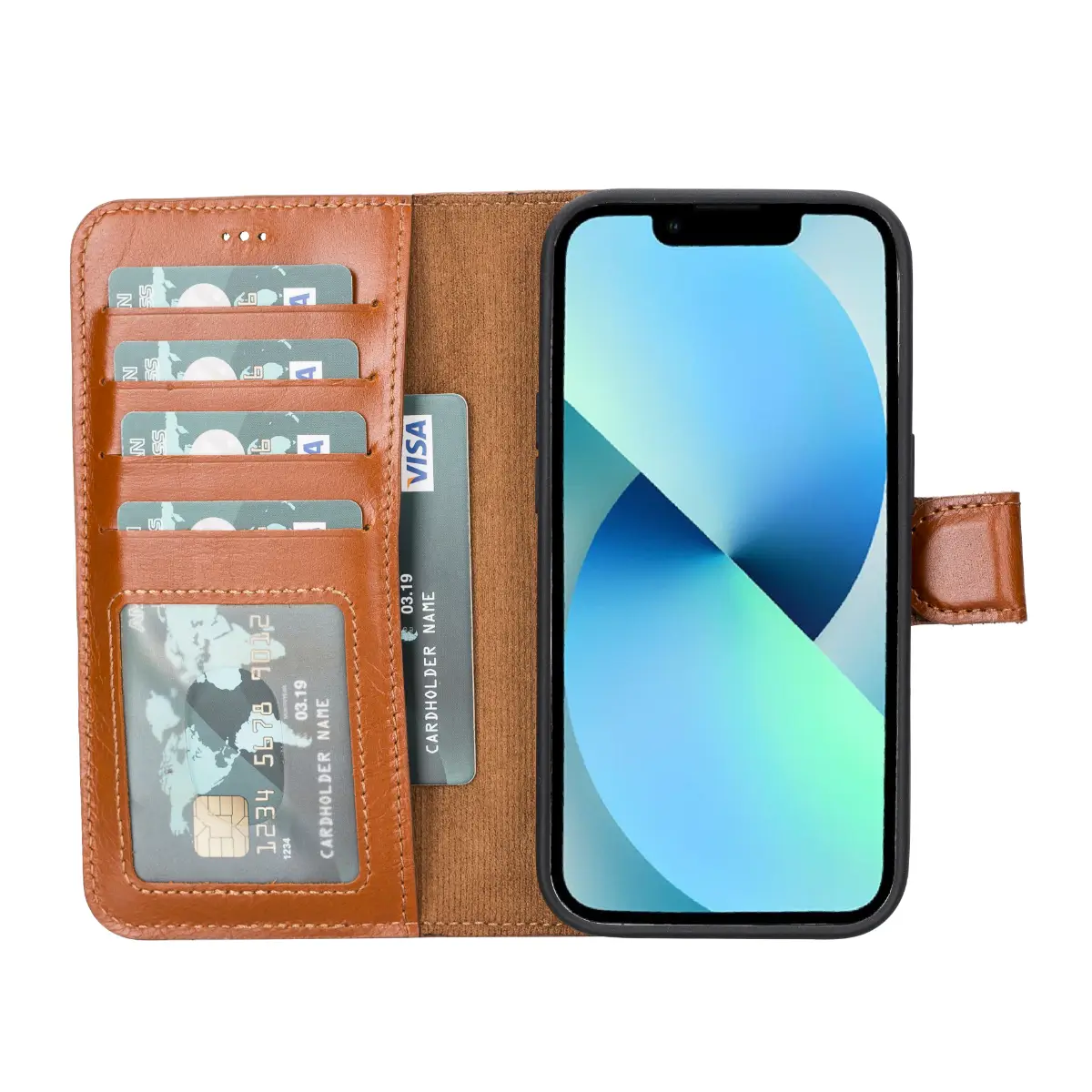 Premium Burnished Tan Leather Wallet Case for iPhone 14 Pro - Slim Protective Cover with Card Slots | Perfect for Everyday Use, Travel & Business
