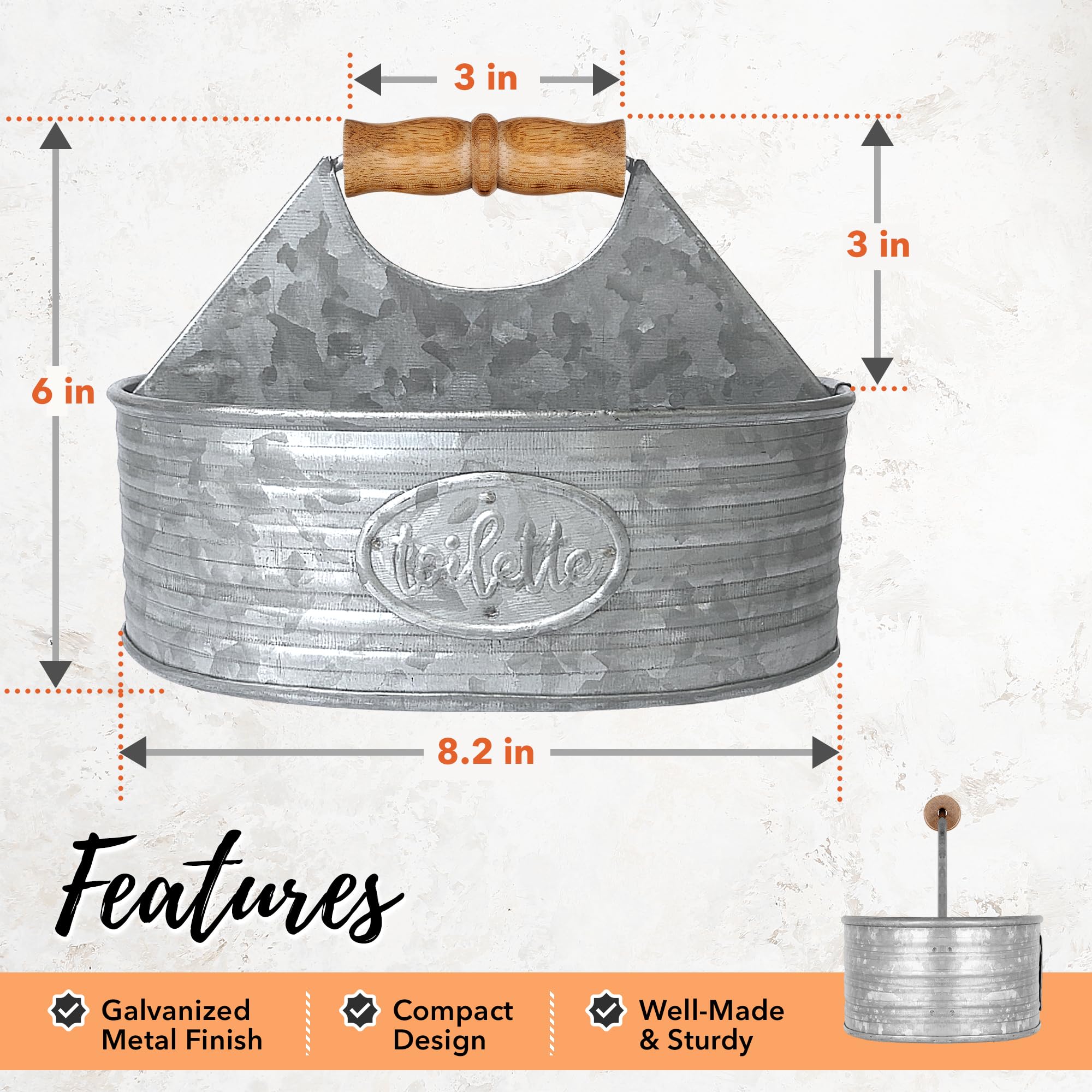 Farmhouse Rustic Shower Caddy Basket - Galvanized Bathroom Organizer for Toiletries, 8.25