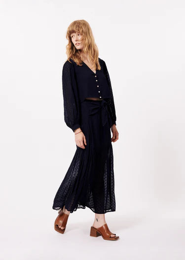 CIRA SKIRT for Women - Navy Blue Flowy Midi Skirt with Pockets | Perfect for Casual Wear, Office Outfits & Summer Dresses