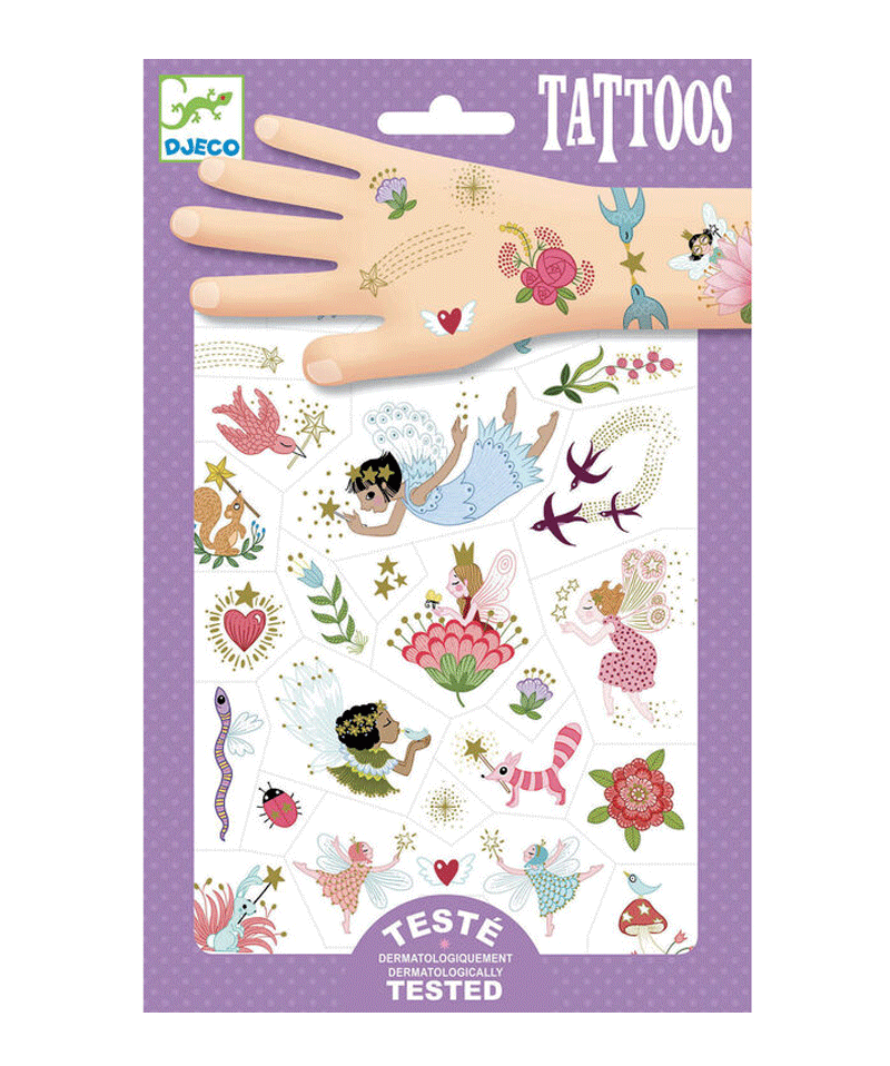 Fairy Friends Temporary Tattoos for Kids by Djeco - Fun Body Art for Parties, Dress-Up & Creative Play