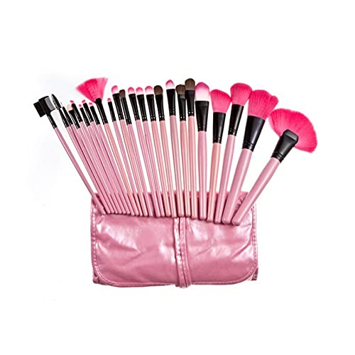 24-Piece Professional Makeup Brush Set with Case - Soft Synthetic Bristles for Flawless Foundation, Blending, Contouring & Eyeshadow - Perfect for Travel & Everyday Makeup (Pink Handle)