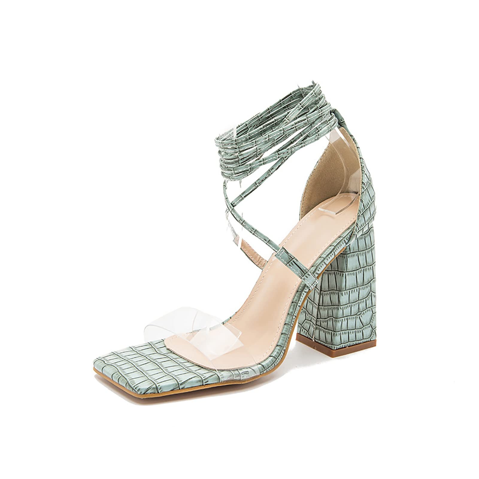 QAZX Women's Block Heel Court Shoes - Comfortable Work Sandals with Square Toe for Office & Dress Occasions - 3.94 Inch Mid Heel Pumps in Green (Size 37) - Perfect for Business Meetings, Weddings & Professional Events
