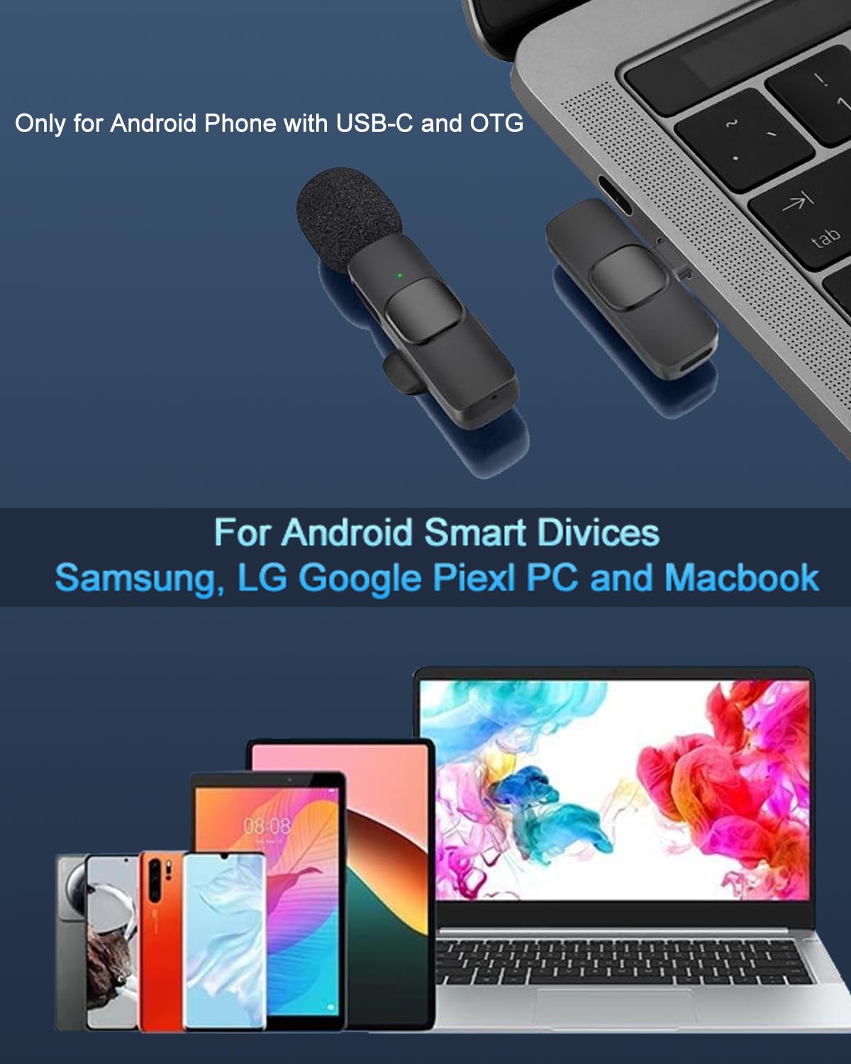 Professional Wireless Lavalier Microphone for iPhone 15 & Android USB-C - Omnidirectional Clip-on Mic for Podcast, YouTube, Vlogging - Perfect for Interviews, Live Streaming & Video Recording