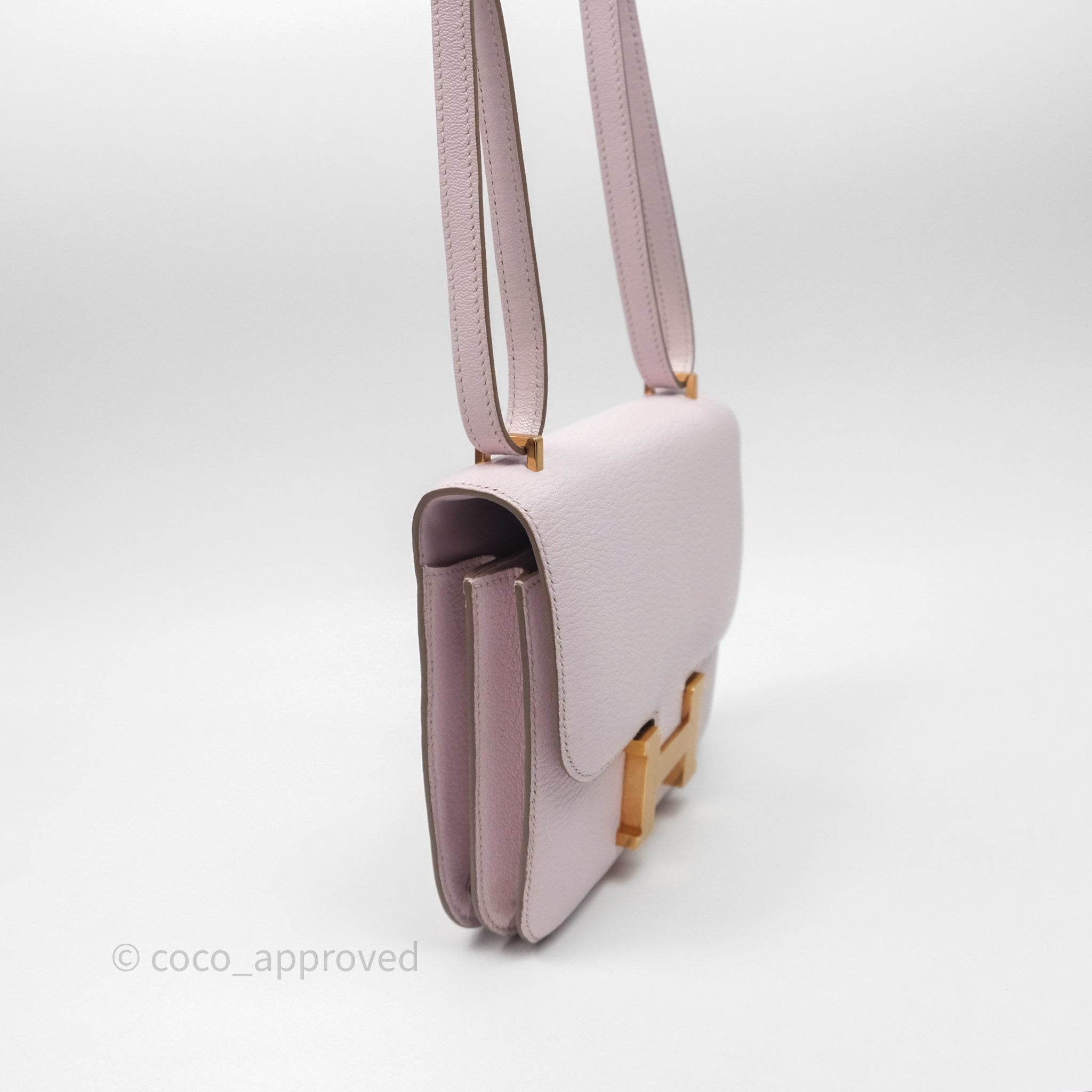 Hermès Constance Mini 18cm Bag in Mauve Pale Chevre Mysore Leather with Rose Gold Hardware - Luxury Crossbody Purse for Women, Perfect for Date Night & Special Occasions