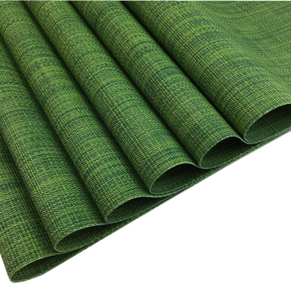 6-Pack Stain-Resistant PVC Placemats for Dining Table - Washable, Wipeable Vinyl Table Mats in Algae Green - Perfect for Kitchen, Dining Room, and Outdoor Entertaining