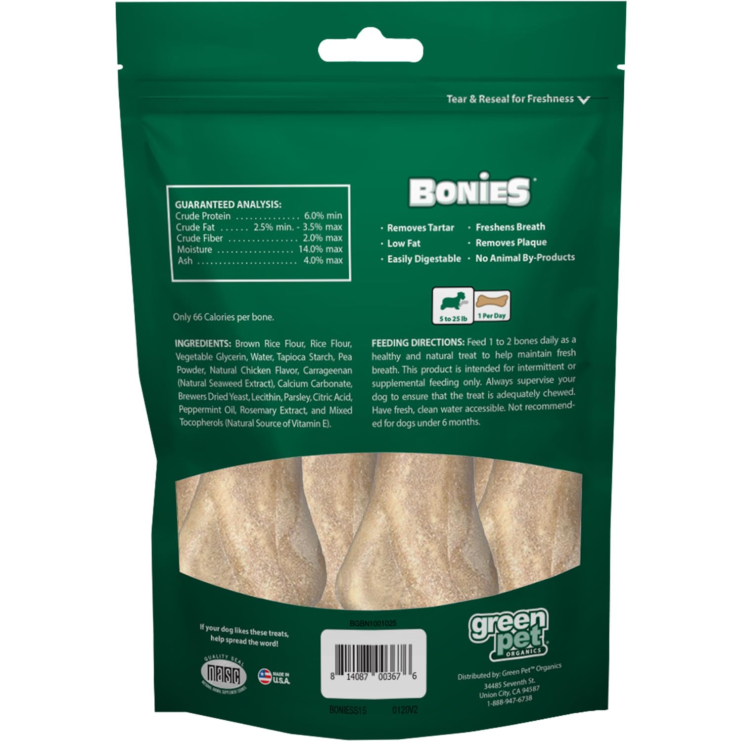 Bonies Natural Breath & Dental Chews for Small Dogs - All-Natural Chicken Flavor Dental Bones, Freshens Breath, Cleans Teeth, Low-Calorie Treat (15 Count) - Perfect for Daily Oral Care & Training Rewards