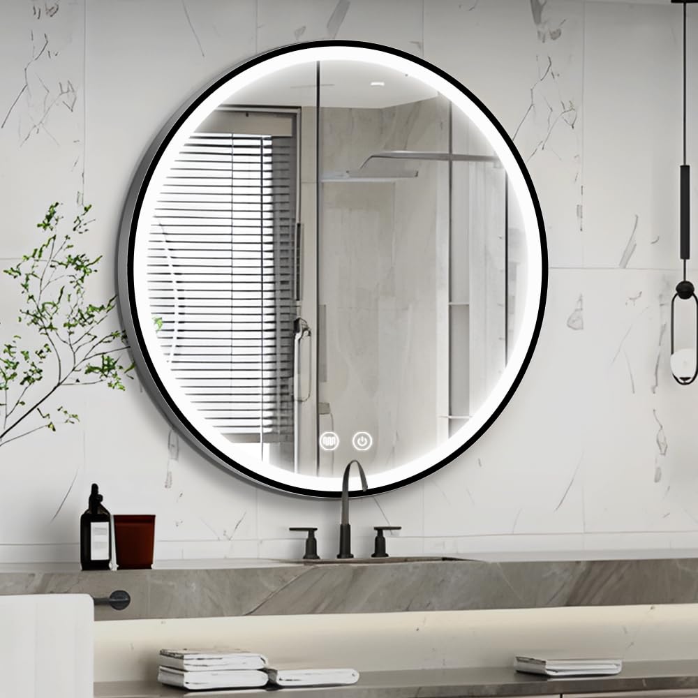 30 Inch Dimmable LED Round Bathroom Mirror - Wall Mounted Anti-Fog Vanity Mirror with Touch Switch & Demister Pad | Perfect for Makeup, Shaving & Home Decor