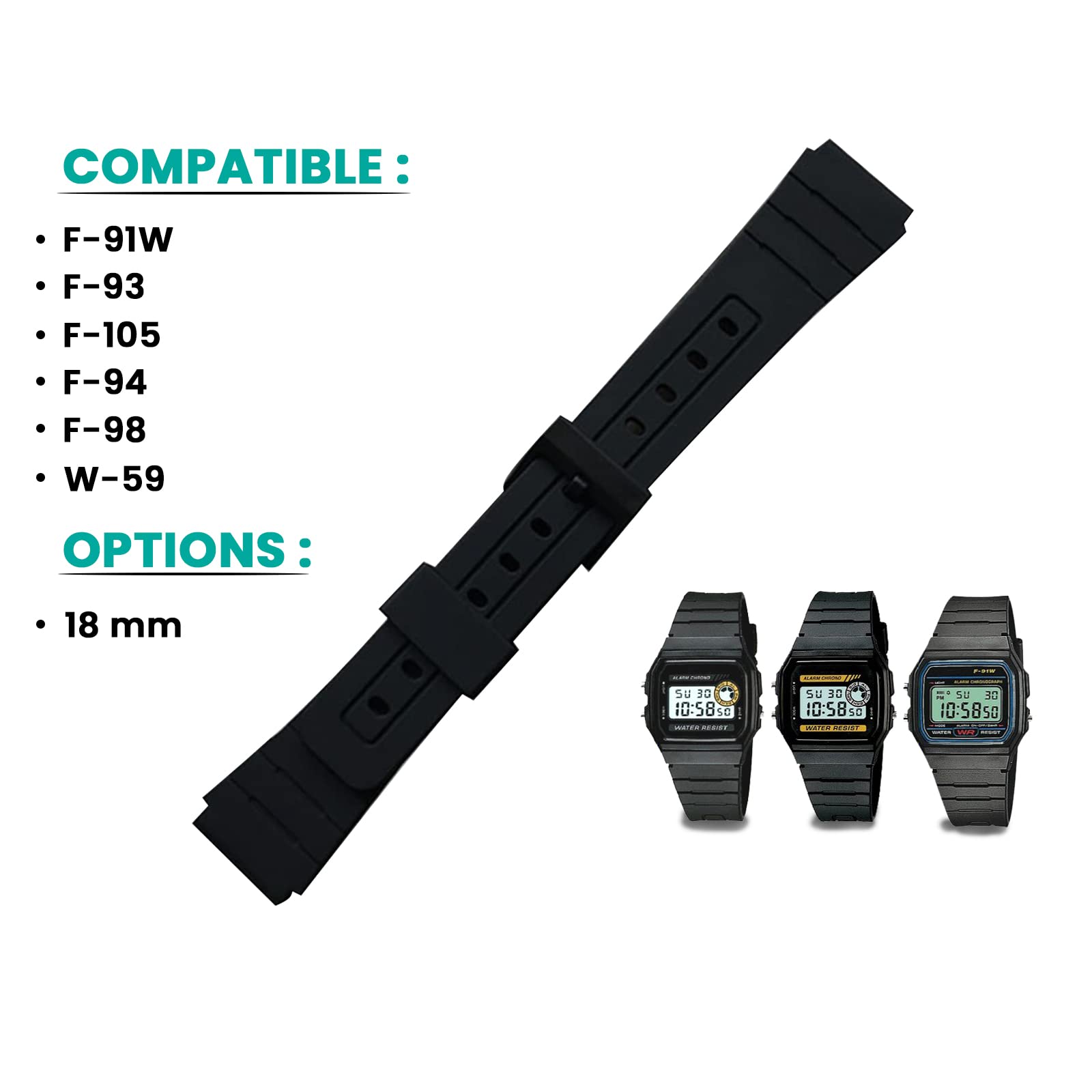 NAVZA Waterproof Silicone Rubber Replacement Watch Band for Casio F-91W - Durable & Comfortable Strap for Sports, Swimming & Outdoor Activities (Orange)