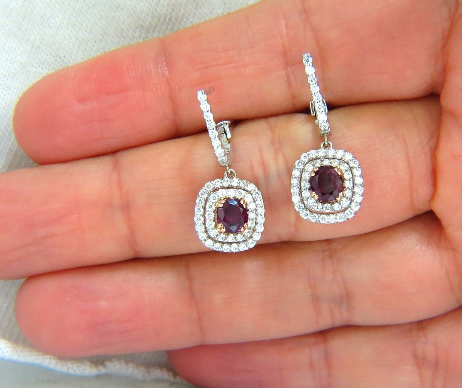 2.70ct Natural Deep Red Ruby Diamond Double Halo Dangle Earrings in 14K Gold - Elegant Jewelry for Weddings, Parties & Special Occasions