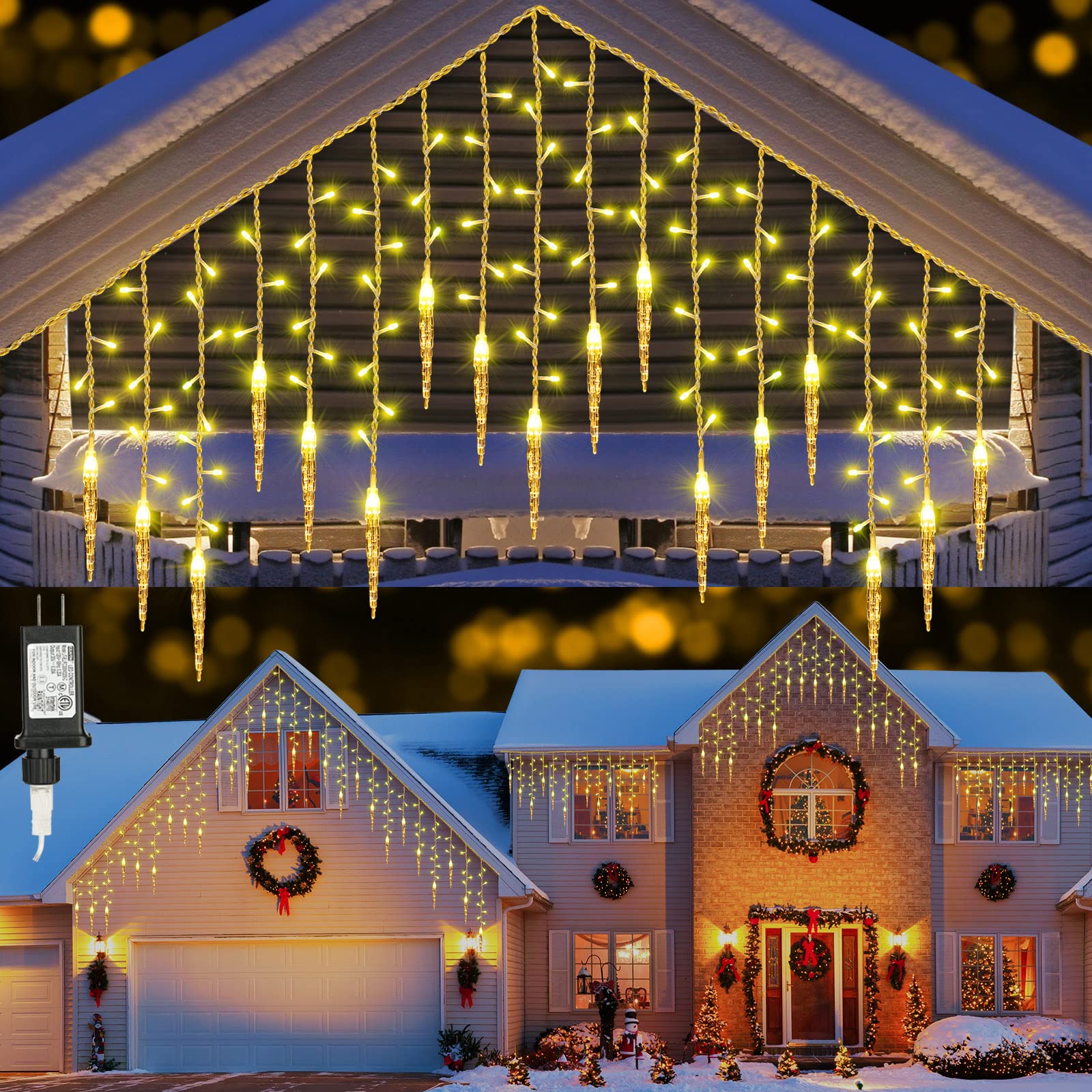 432 LED 35.4ft Christmas Icicle Lights - 8 Lighting Modes with 72 Drops, Warm White Waterproof Fairy String Lights for Xmas Tree, Wedding, Garden, Outdoor & Indoor Decor - Perfect for Holiday, Party and Home Decoration