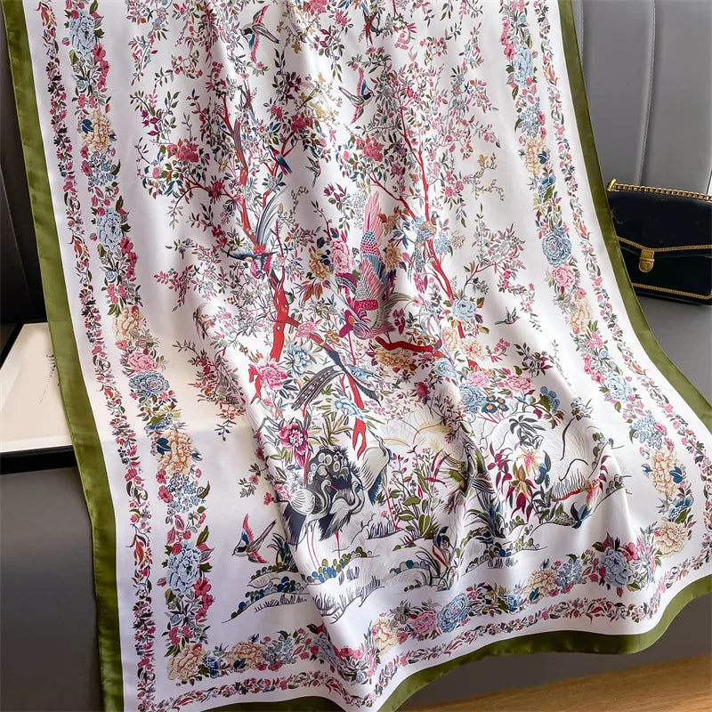 180x90cm Elegant Printed Large Silk Scarf for Women - Soft Sun Protection Shawl, Hijab, Bandana, Foulard - Perfect for Outdoor Activities, Beach, Travel and Fashion Accessories
