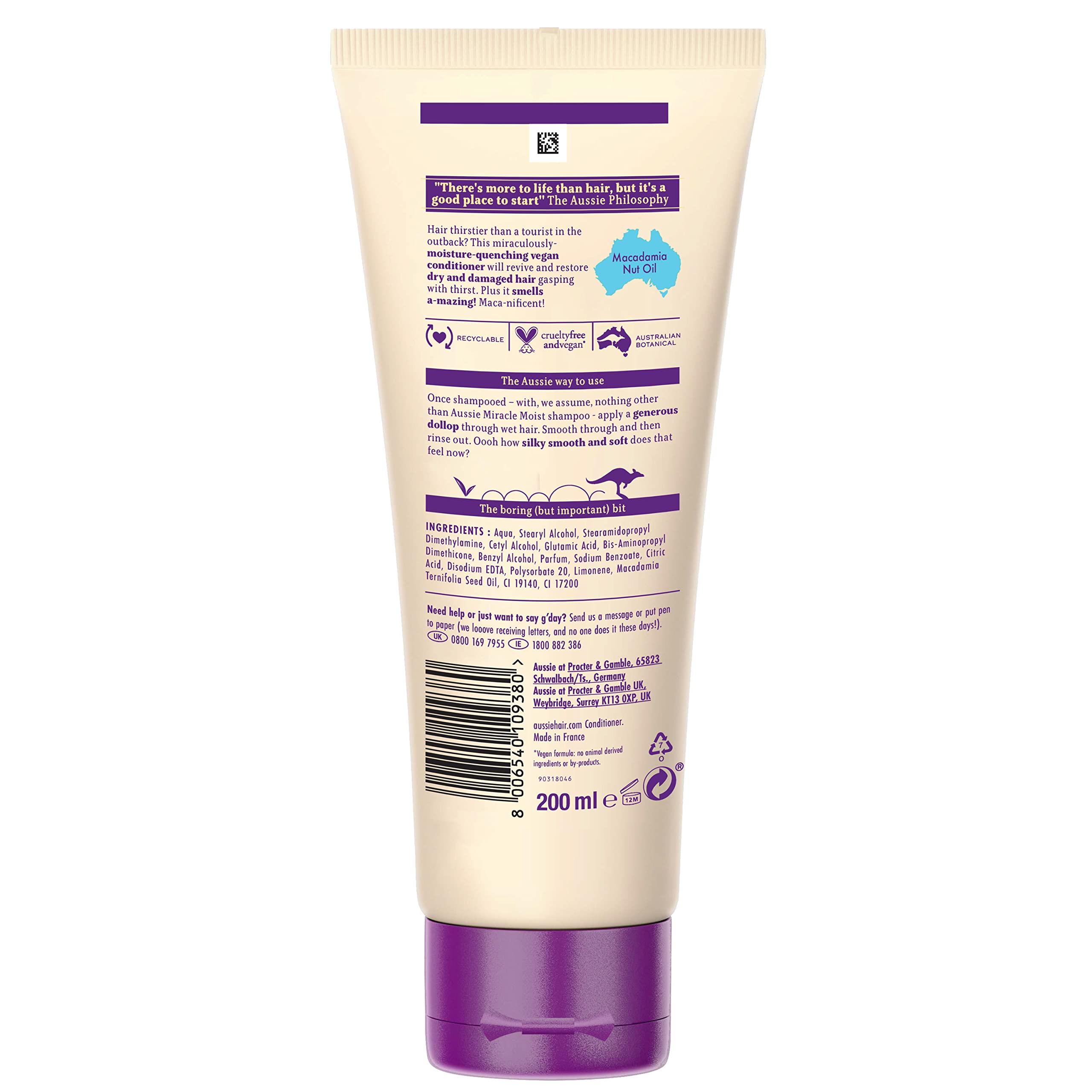 Aussie Miracle Moist Macadamia Conditioner for Fine Hair - 200ml (1 Count) | Deep Hydration & Repair for Dry, Damaged Hair - Perfect for Daily Use & Salon-Quality Results
