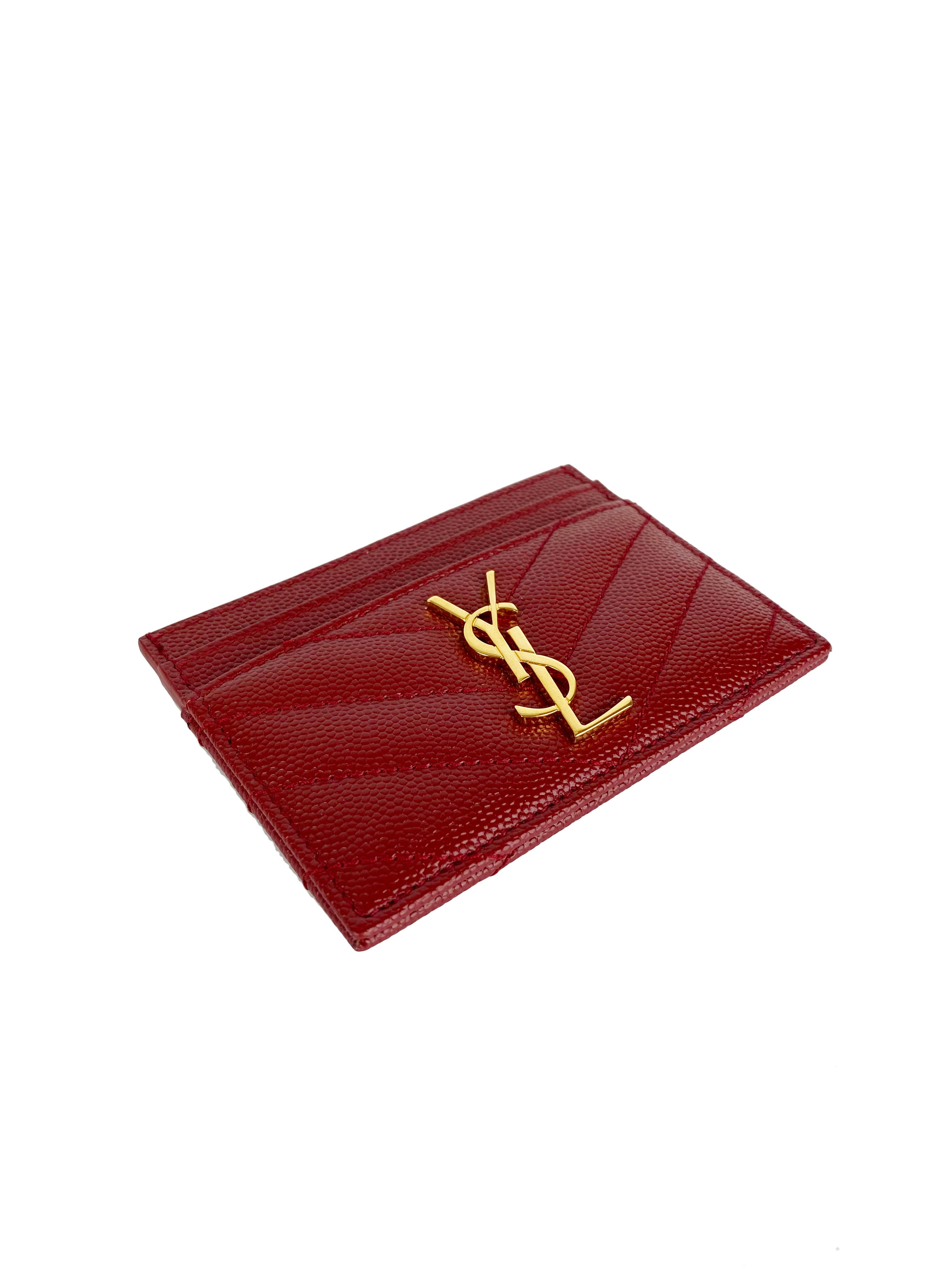 Saint Laurent Red Leather Card Holder - Slim RFID Blocking Wallet for Credit Cards & IDs | Perfect for Travel, Business & Everyday Use