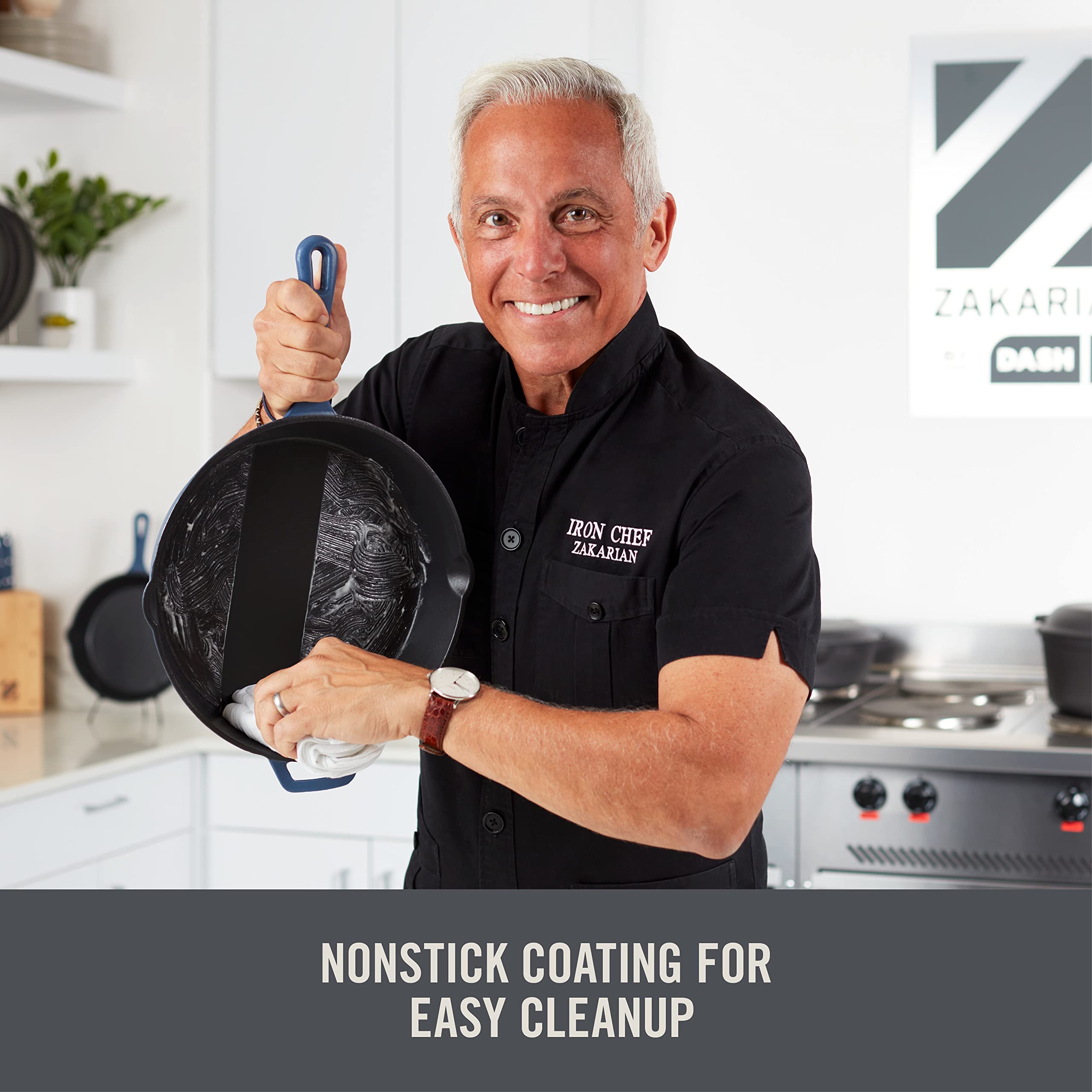 DASH Zakarian by Dash 4.5Qt Nonstick Cast Iron Braiser Pan - Grey Cookware for Braising, Frying, Roasting & Baking | Perfect for Stovetop, Oven & Grill Use