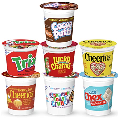 General Mills Cereals Variety Pack - 60 Assorted Single-Serve Cups (Lucky Charms, Cinnamon Toast Crunch, Honey Nut Cheerios) | Breakfast On-The-Go, School Lunches & Office Snacks