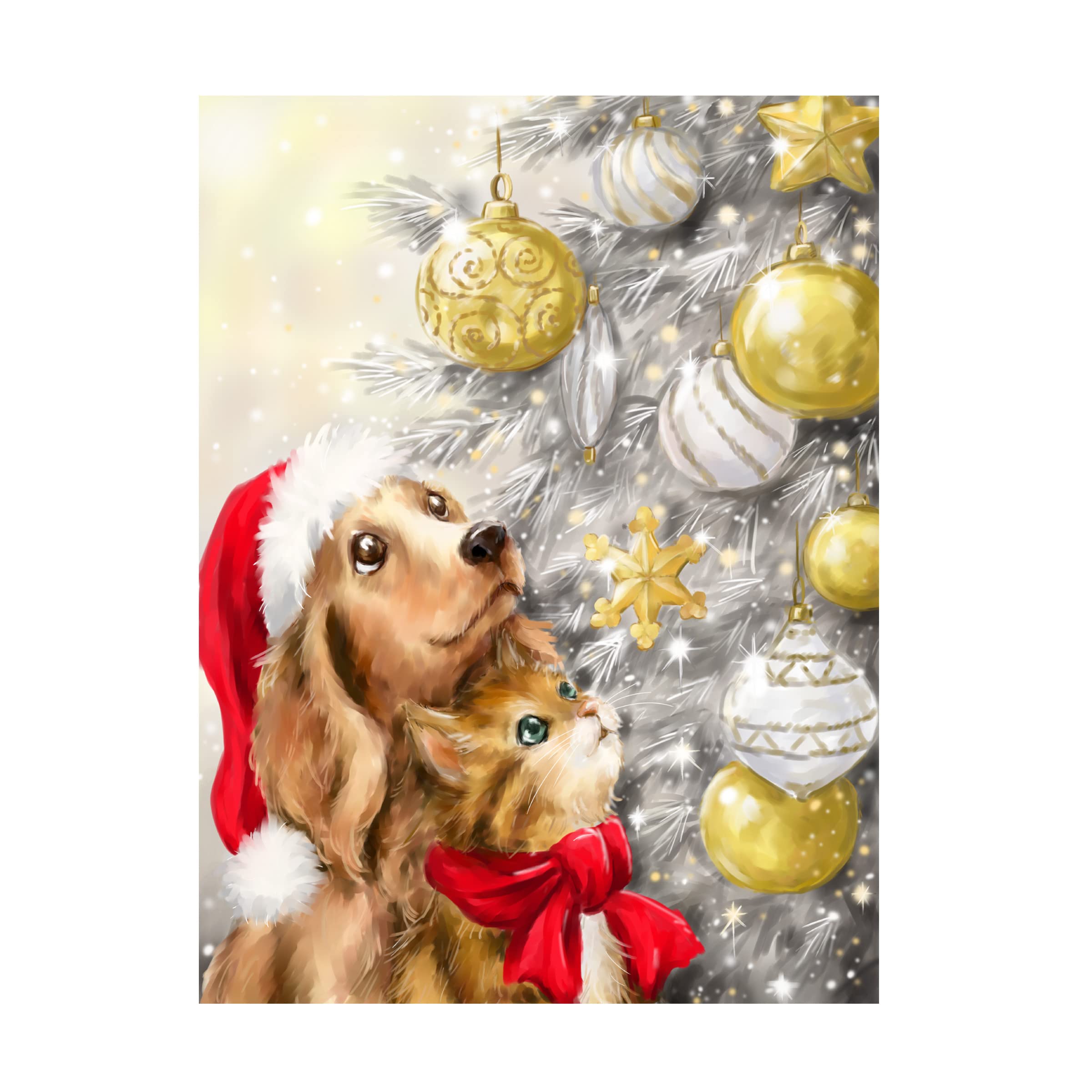 Trademark Fine Art 'Dog and Cat with Baubles' Canvas Wall Art by Makiko - Perfect for Living Room, Bedroom, and Home Decor