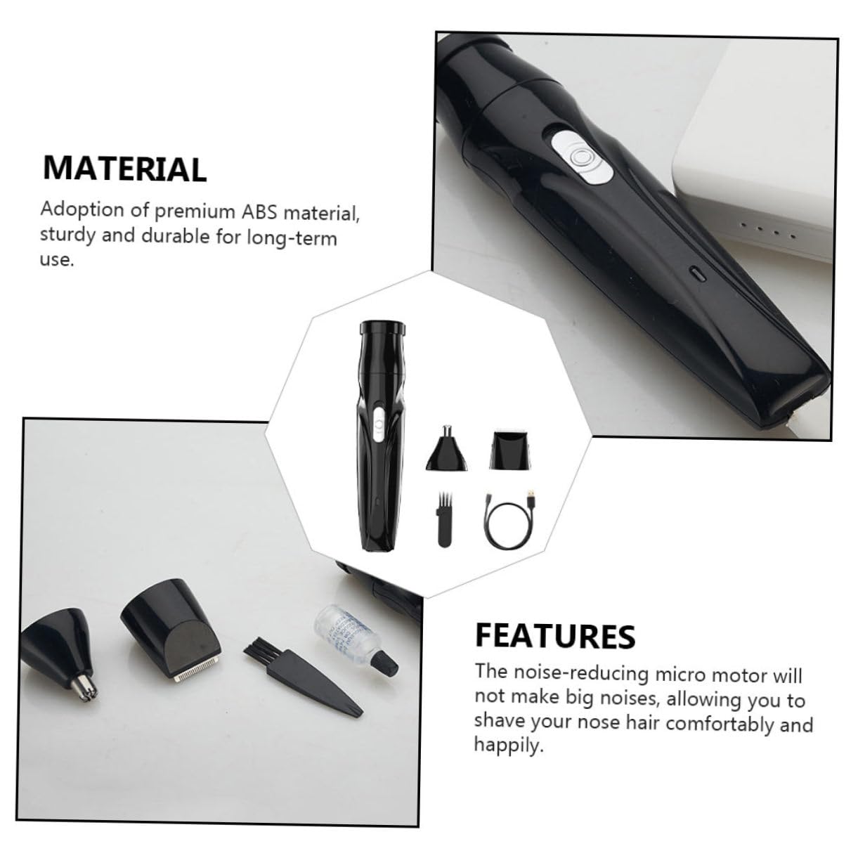 Electric Nose & Eyebrow Trimmer for Men - Rechargeable Hair Clipper with ABS Black Body - Perfect for Grooming, Travel & Daily Use